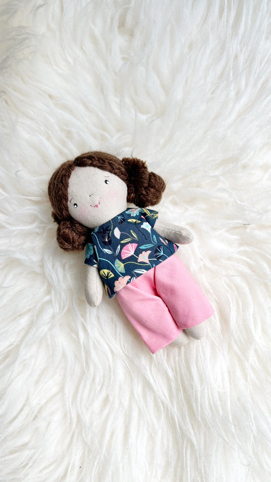 Mini Girl Doll, Girl Doll, Brown Hair Doll, Dollhouse Doll