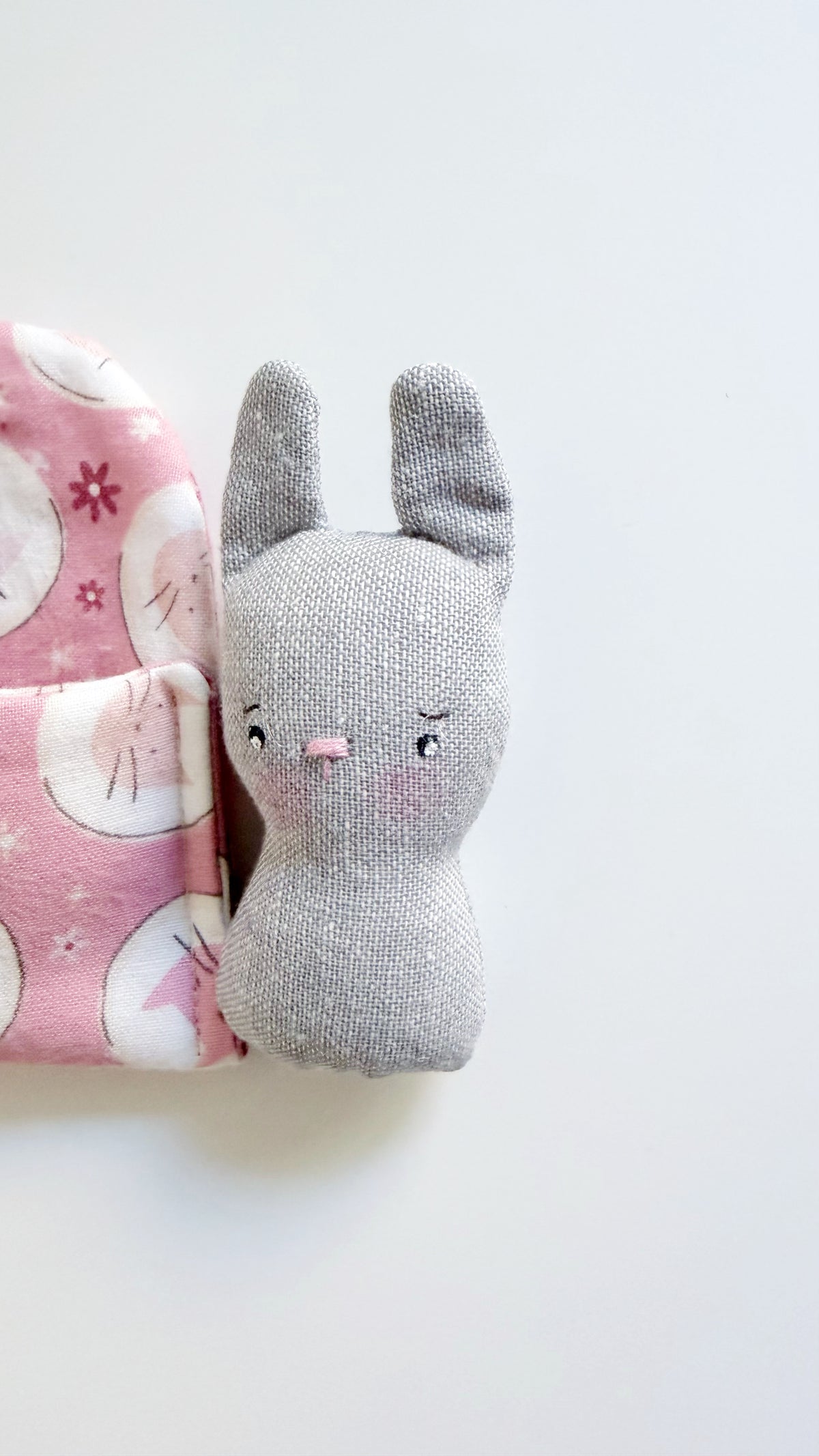 Bunny cozy pal, bunny doll, Pocket Pal, Animal in a Bed