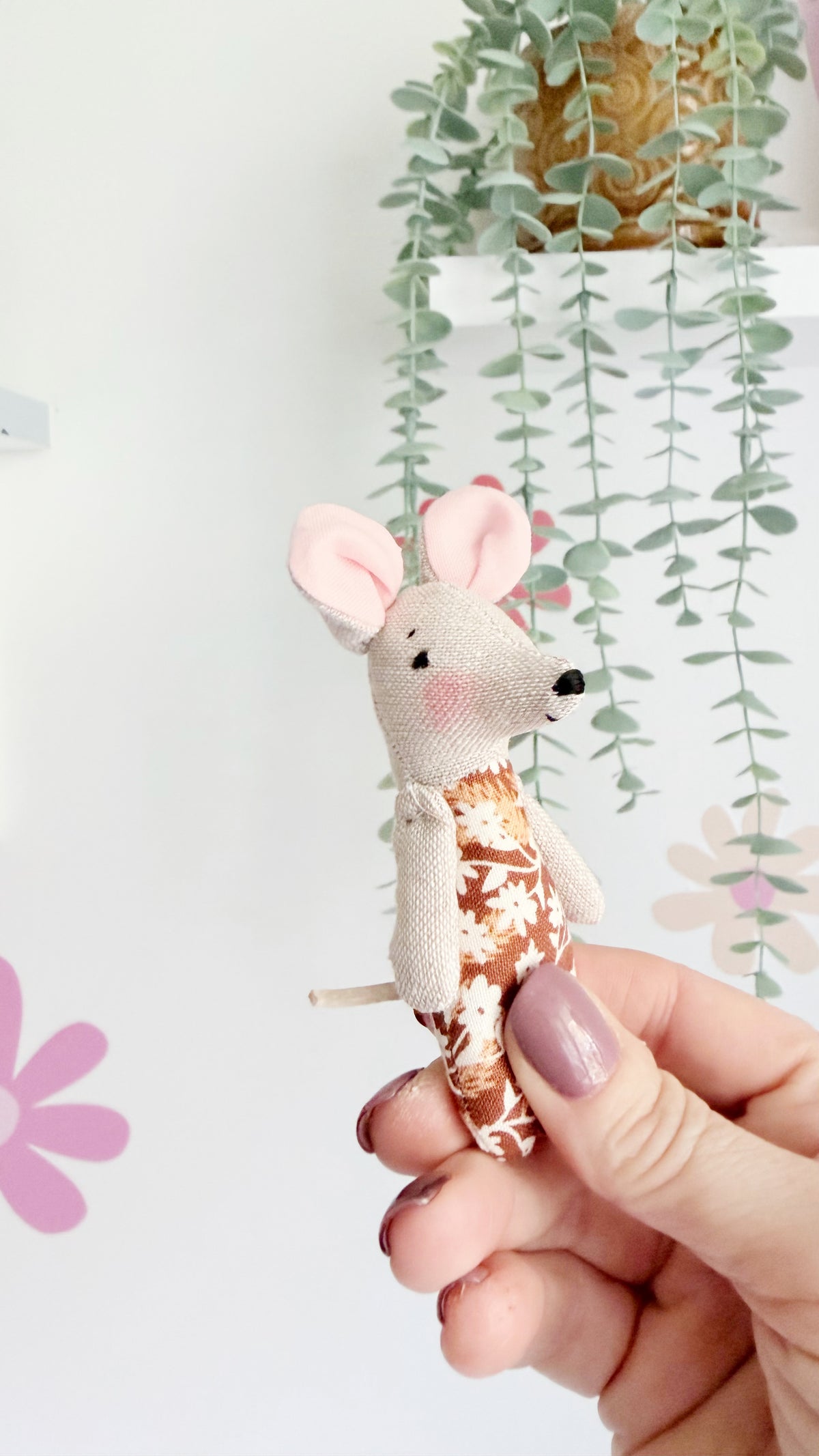 Baby Mouse Doll, Tiny Mouse, Mouse Family, Pink Floral mouse, Brown mouse