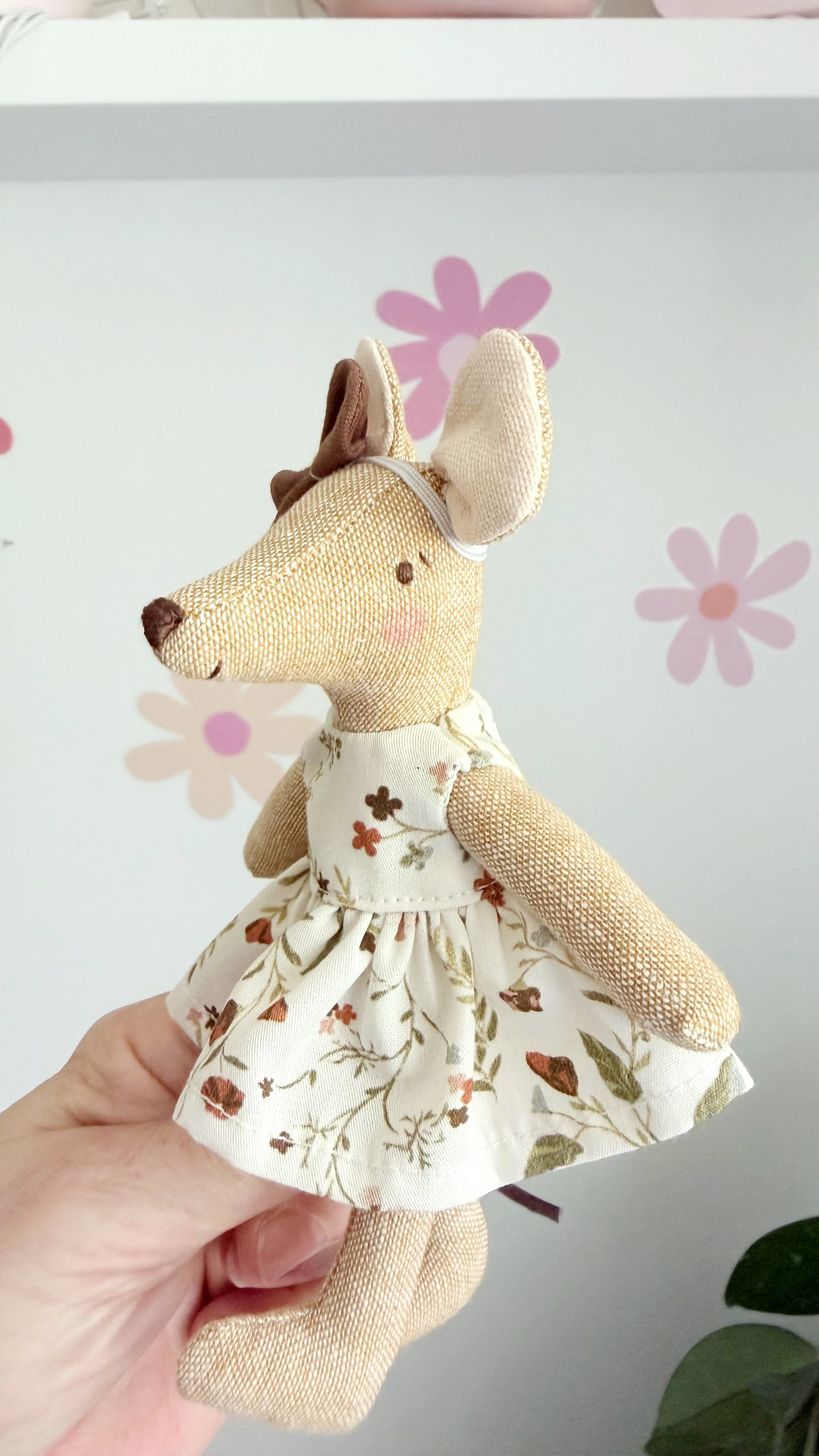 Brown Floral Pocket Mouse, Mouse Doll,  Mouse Doll