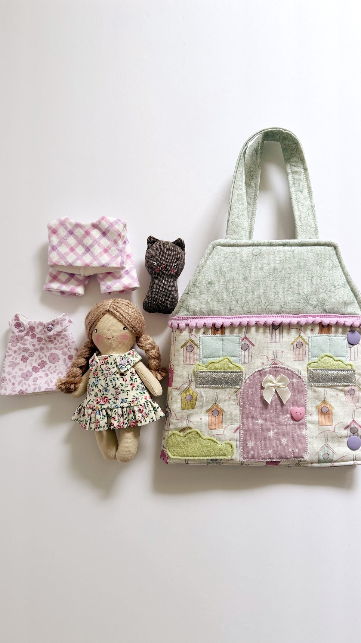 Travel Dollhouse, Pink/Green Fabric Dollhouse
