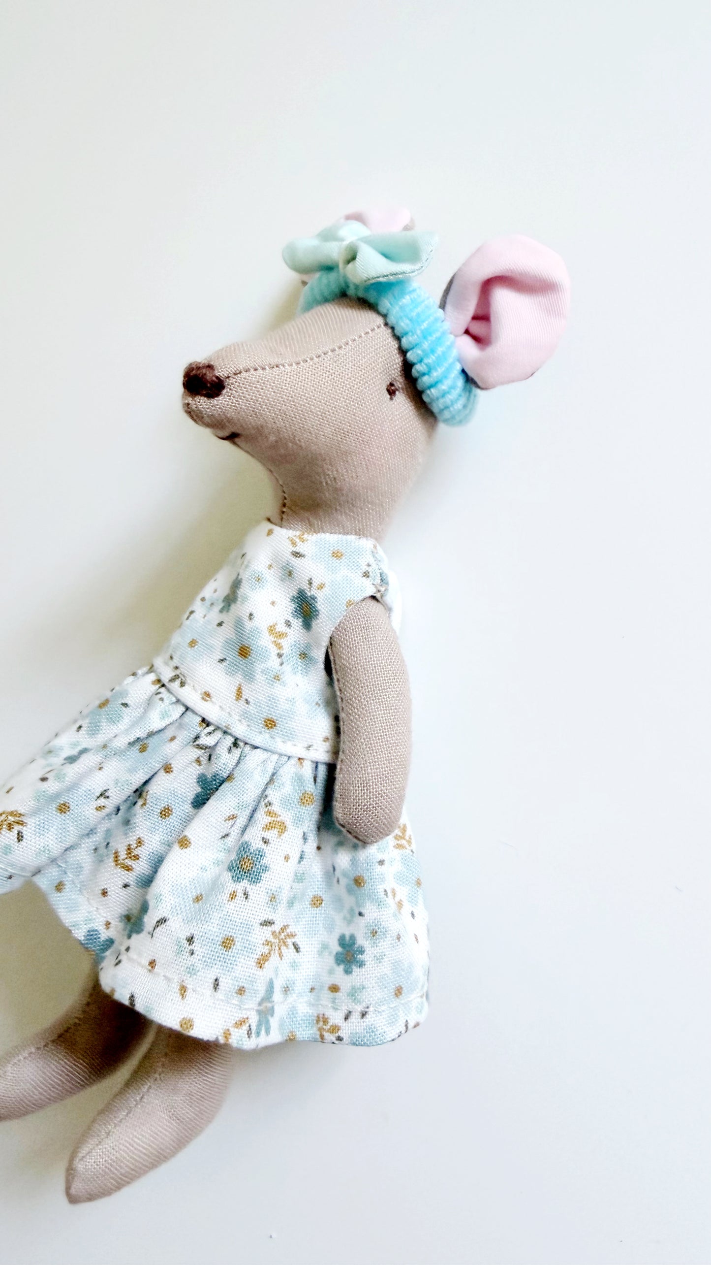Blue floral Dress Pocket Mouse, Mouse Doll,  Mouse Doll
