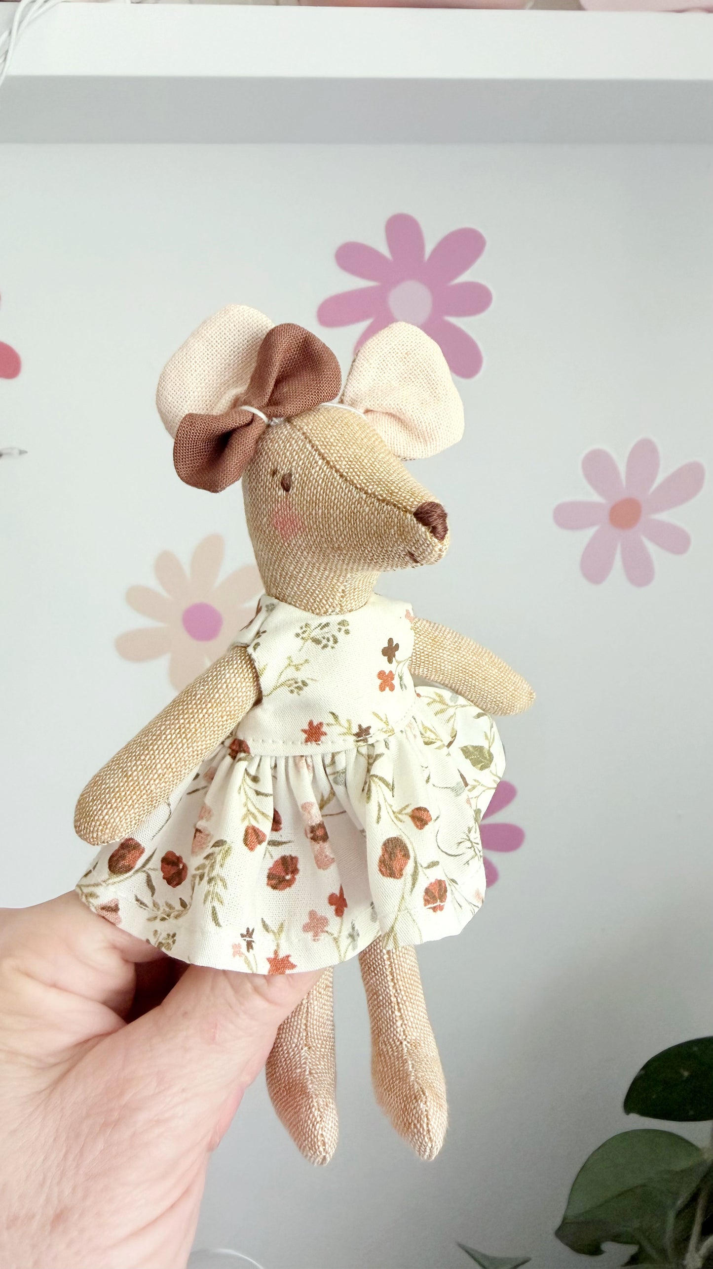 Brown Floral Pocket Mouse, Mouse Doll,  Mouse Doll
