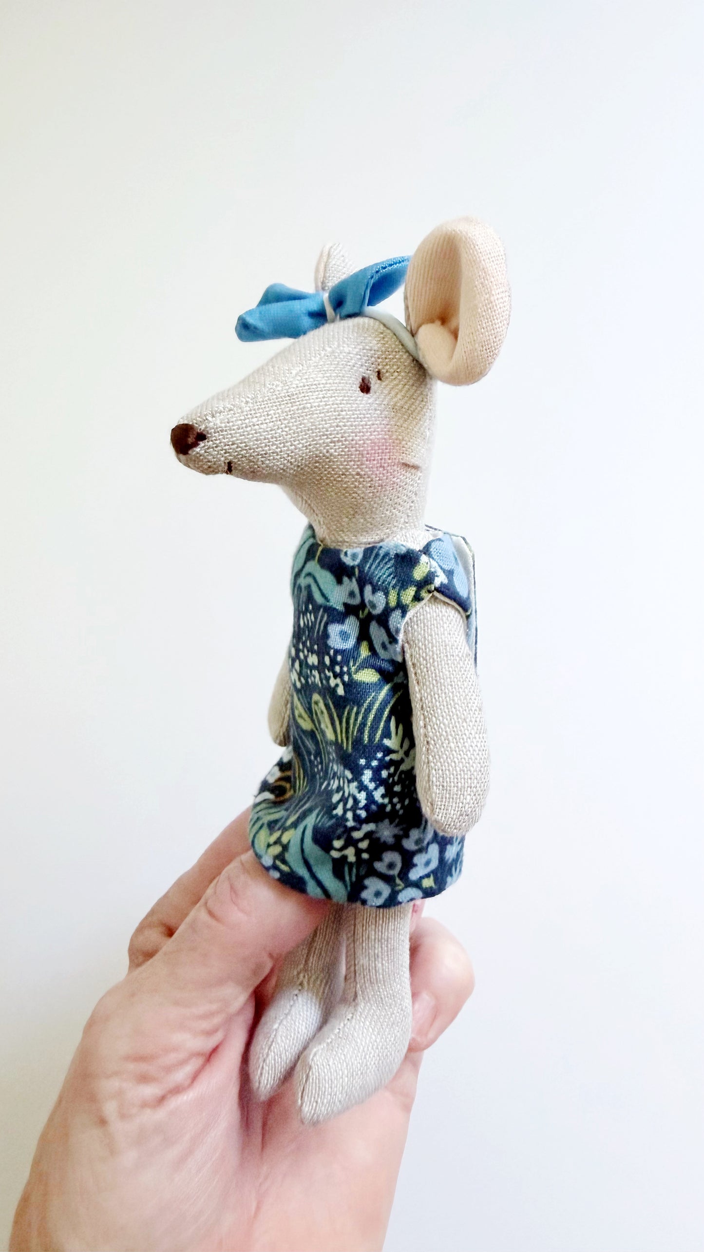 Blue floral Dress Pocket Mouse, Mouse Doll,  Mouse Doll