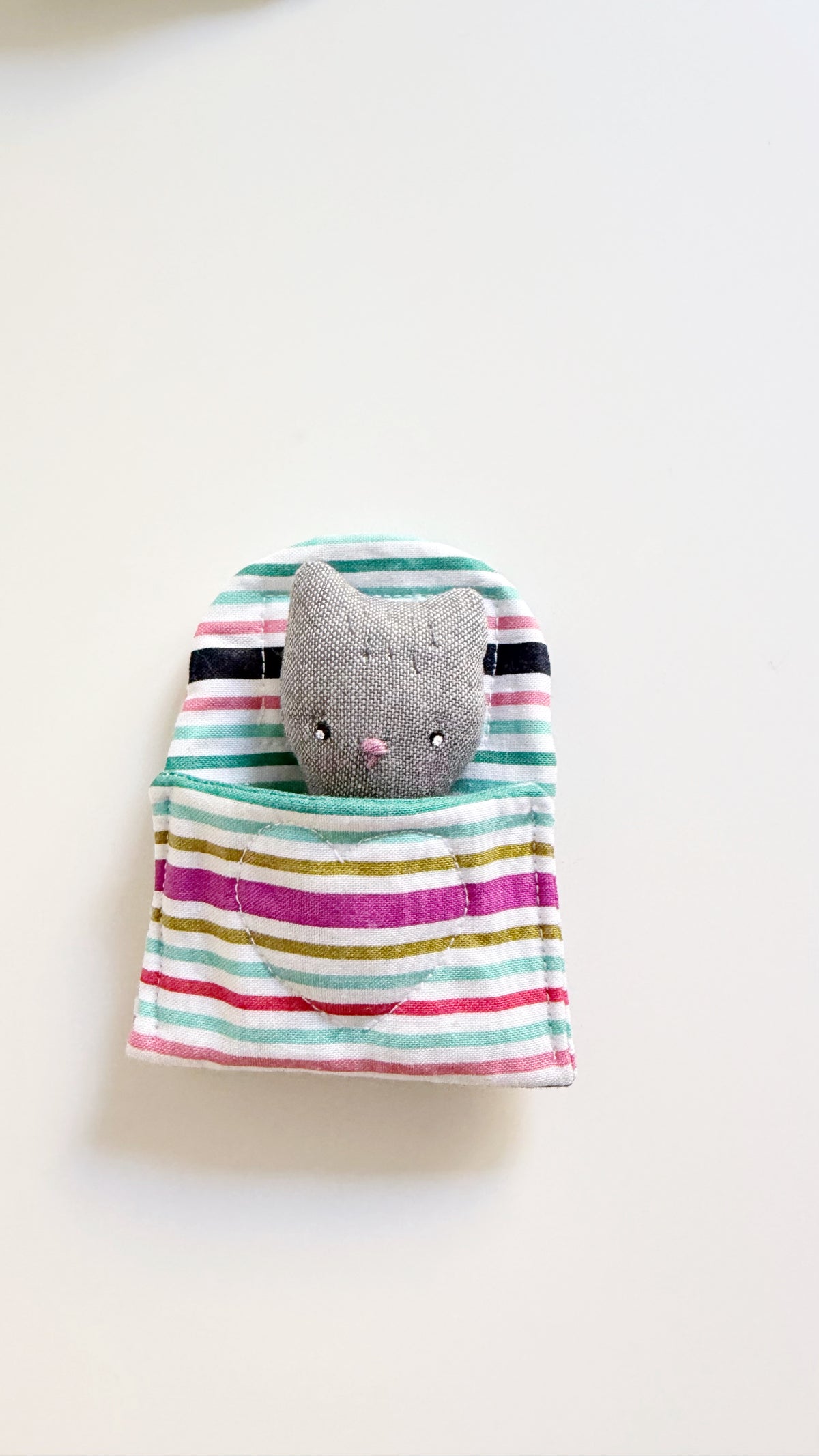 Cat cozy pal, cat doll, Pocket Pal, Animal in a Bed