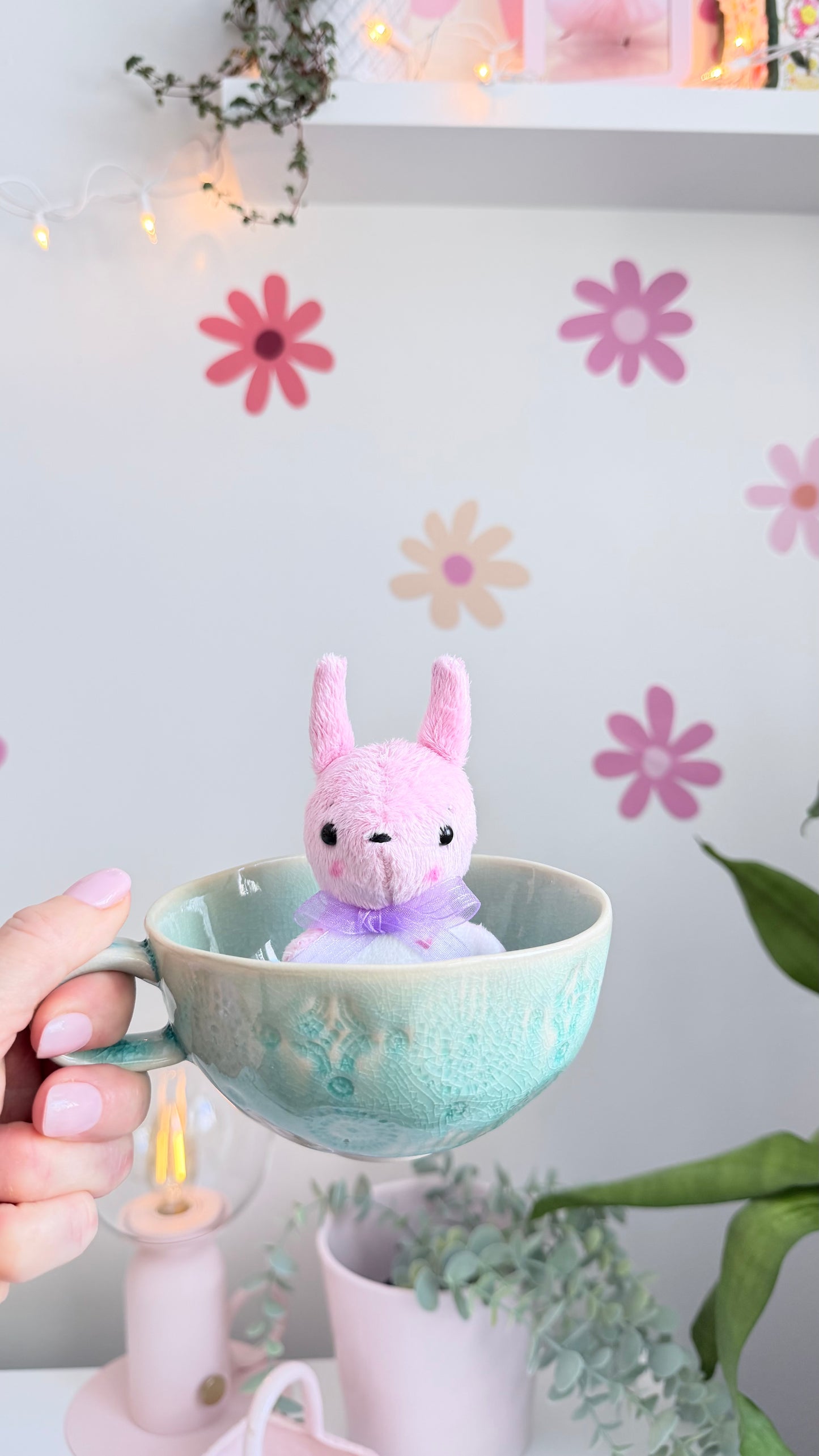 Pink Tea Cup Bunny, Bunny Doll, Pink Bunny,Bunny Plushie