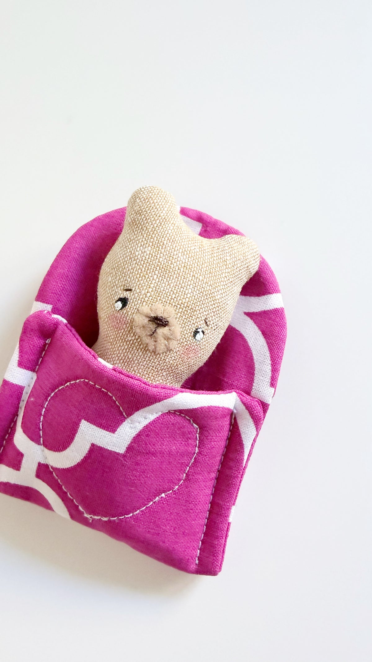 Puppy cozy pal, Bear doll, Pocket Pal, Animal in a Bed