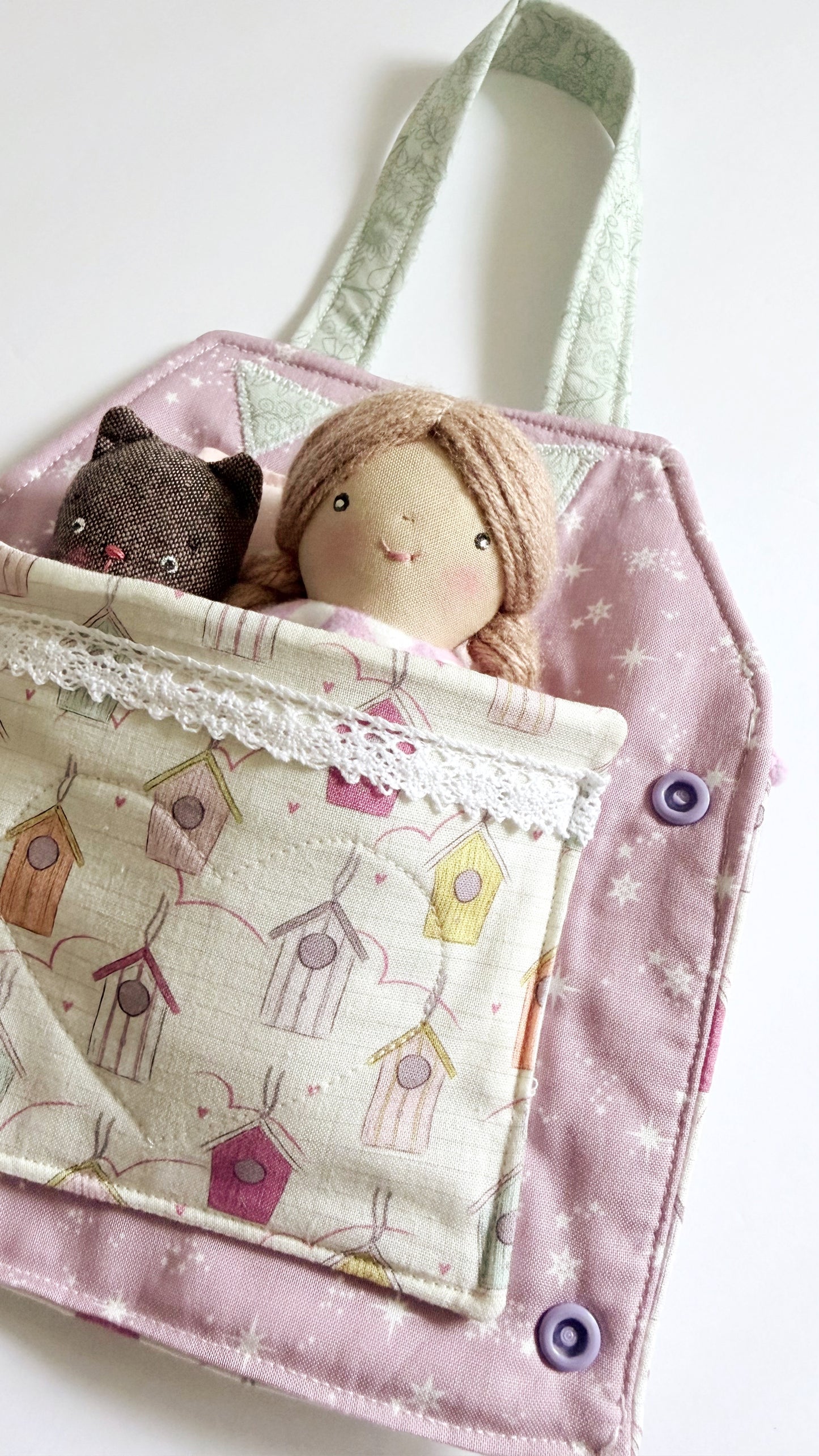 Travel Dollhouse, Pink/Green Fabric Dollhouse