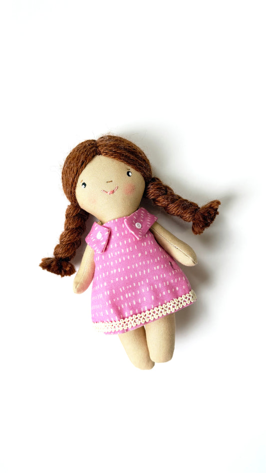 Mini Girl Doll, Girl Doll, Brown Hair Doll, Dollhouse Doll