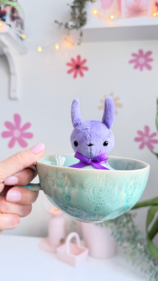 Purple Tea Cup Bunny, Bunny Doll, Purple Bunny, Bunny Plushie