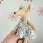 Blue Floral Pocket Mouse, Mouse Doll, Blue Mouse Doll