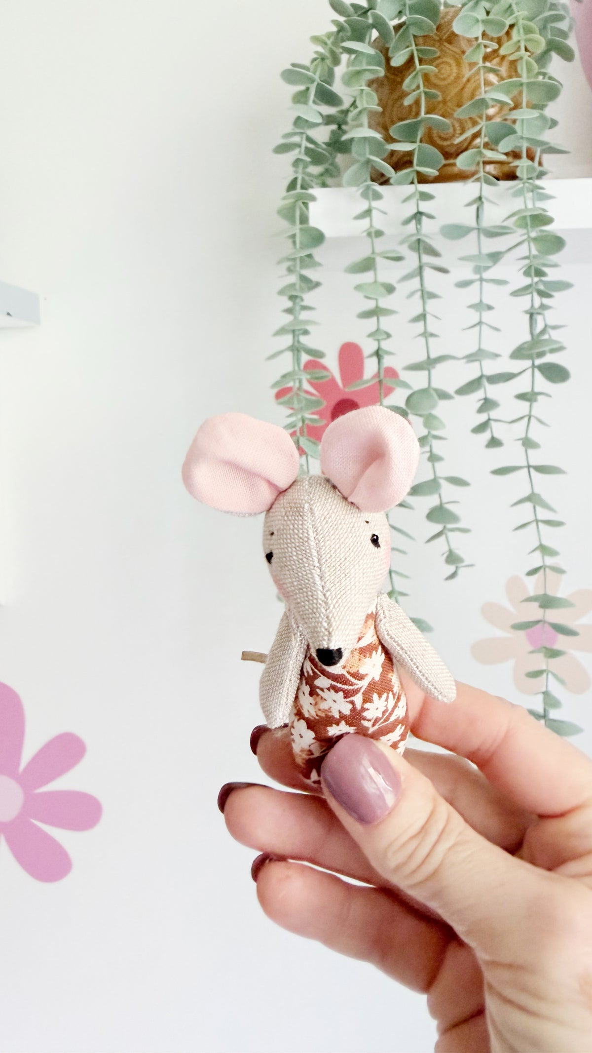 Baby Mouse Doll, Tiny Mouse, Mouse Family, Pink Floral mouse, Brown mouse