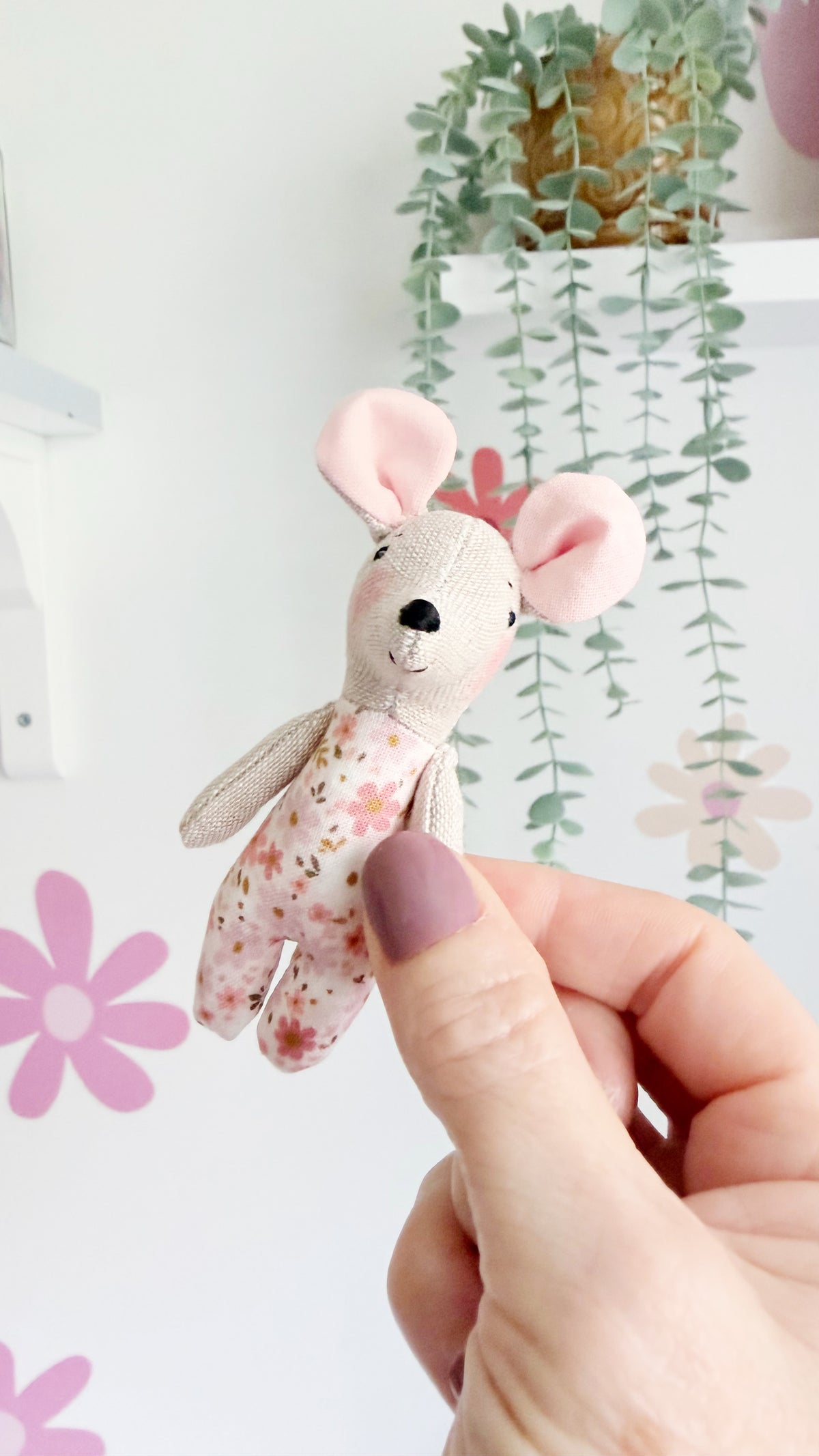 Baby Mouse Doll, Tiny Mouse, Mouse Family, Pink Floral mouse
