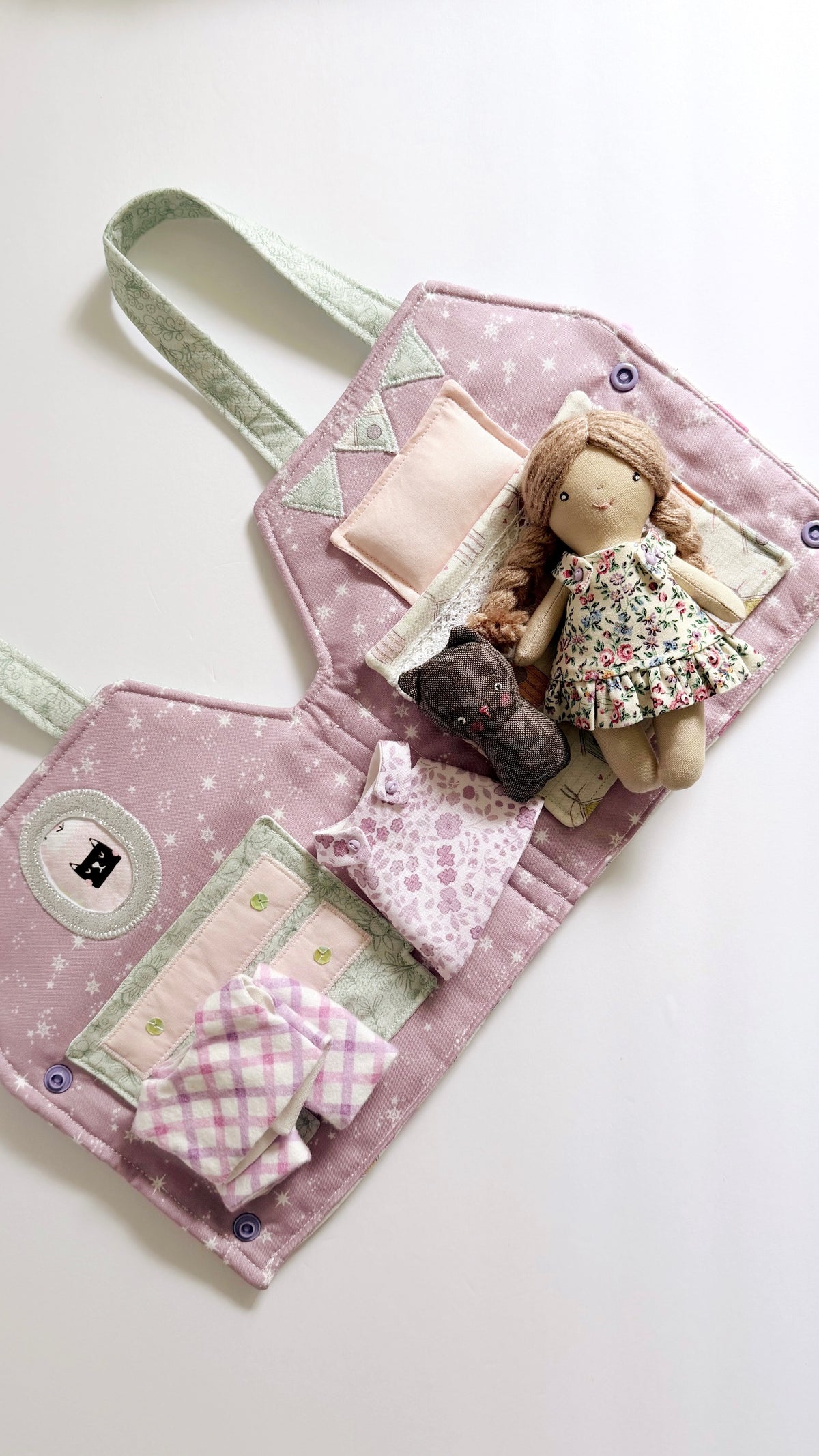Travel Dollhouse, Pink/Green Fabric Dollhouse