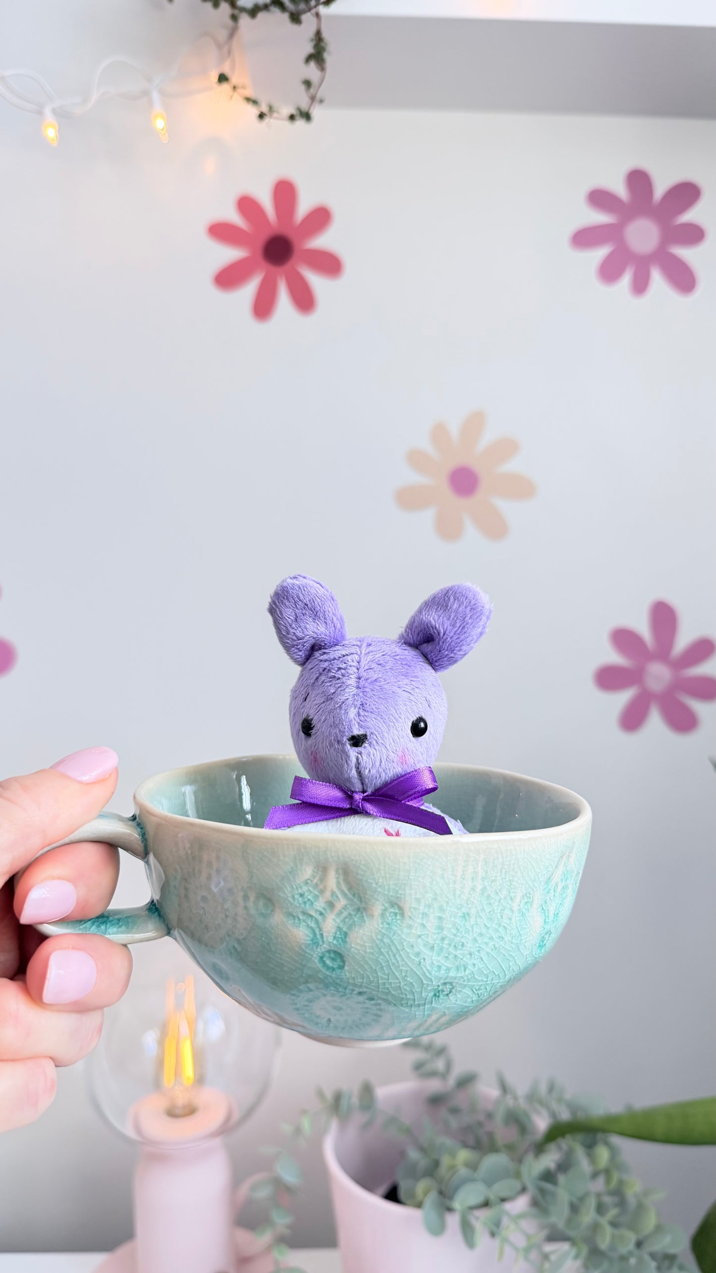 Purple Tea Cup Bunny, Bunny Doll, Purple Bunny,Bunny Plushie