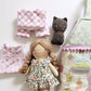 Travel Dollhouse, Pink/Green Fabric Dollhouse