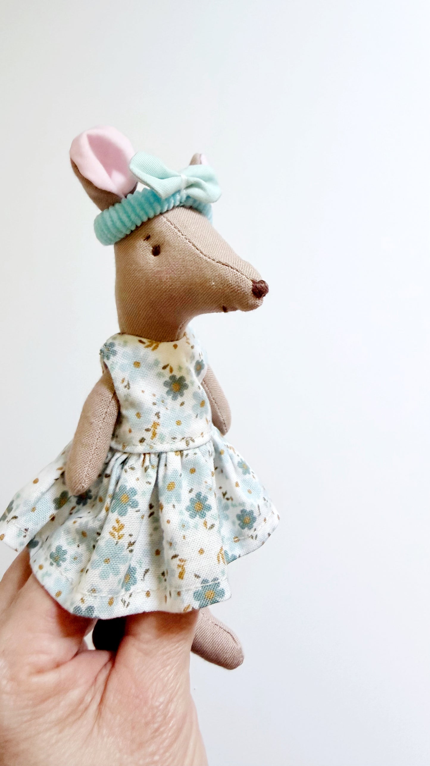 Blue floral Dress Pocket Mouse, Mouse Doll,  Mouse Doll