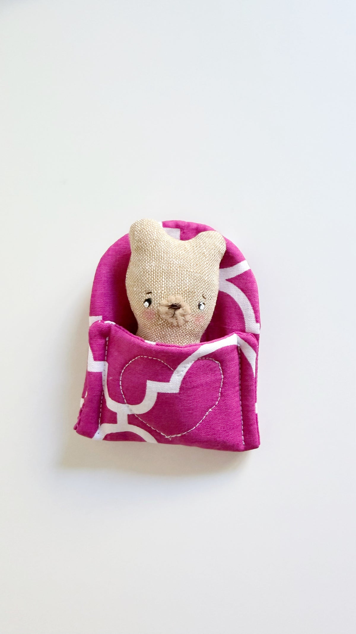 Puppy cozy pal, Bear doll, Pocket Pal, Animal in a Bed