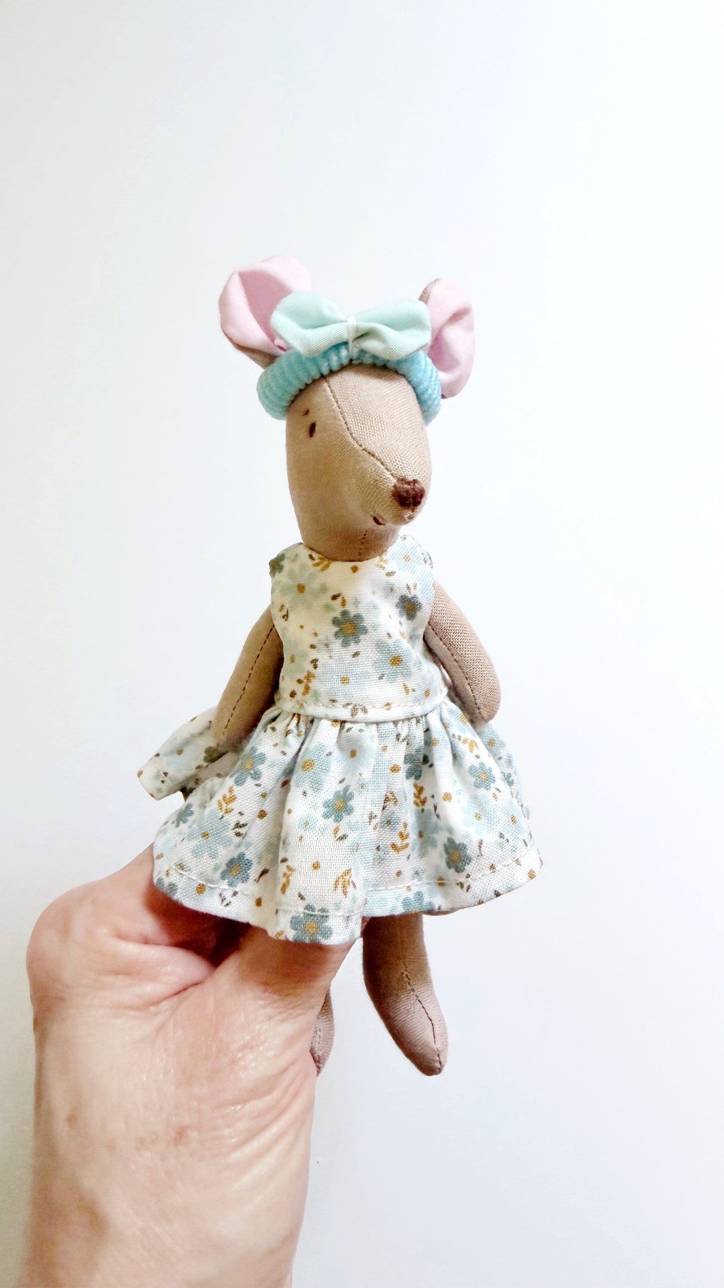 Blue floral Dress Pocket Mouse, Mouse Doll,  Mouse Doll