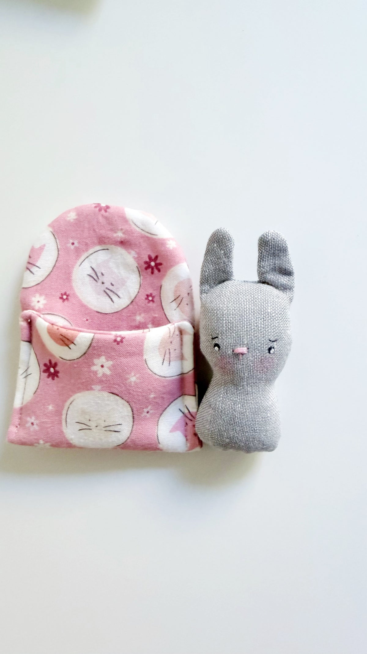 Bunny cozy pal, bunny doll, Pocket Pal, Animal in a Bed