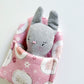 Bunny cozy pal, bunny doll, Pocket Pal, Animal in a Bed