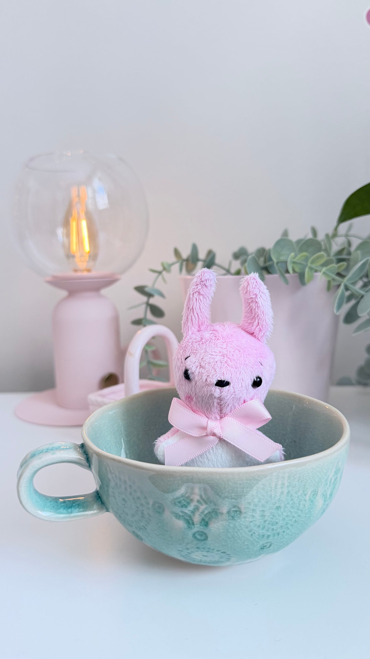 Pink Tea Cup Bunny, Bunny Doll, Pink Bunny, Bunny Plushie