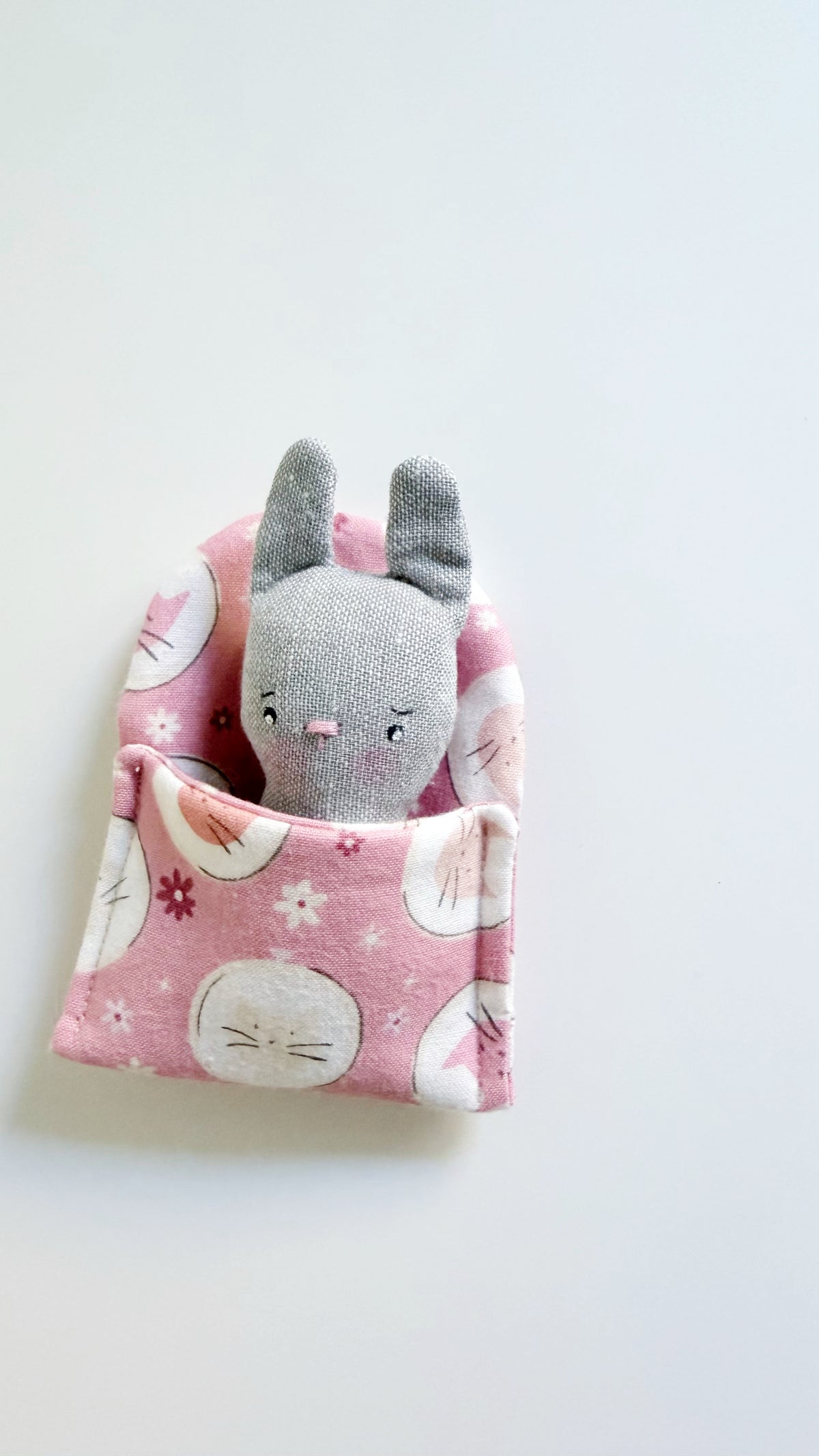 Bunny cozy pal, bunny doll, Pocket Pal, Animal in a Bed
