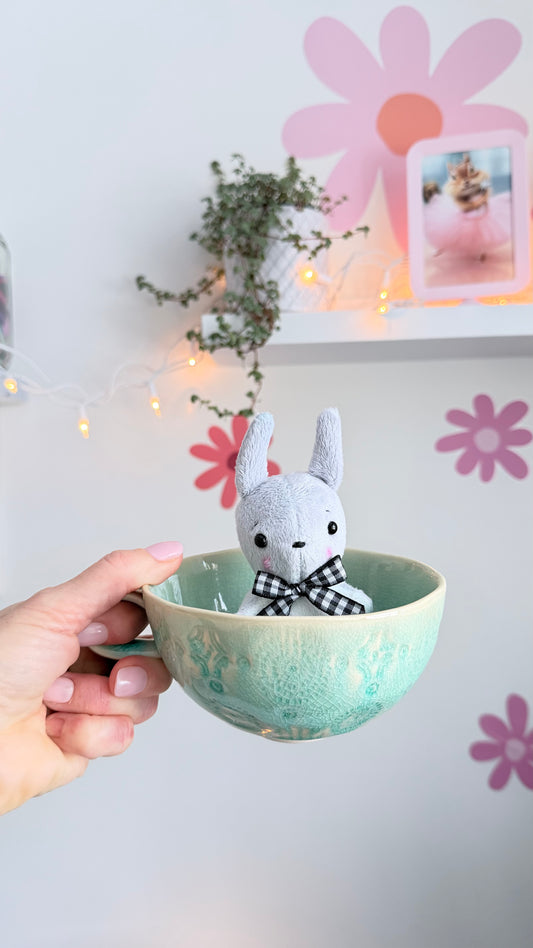 Gray Tea Cup Bunny, Bunny Doll, Gray Bunny, Bunny Plushie
