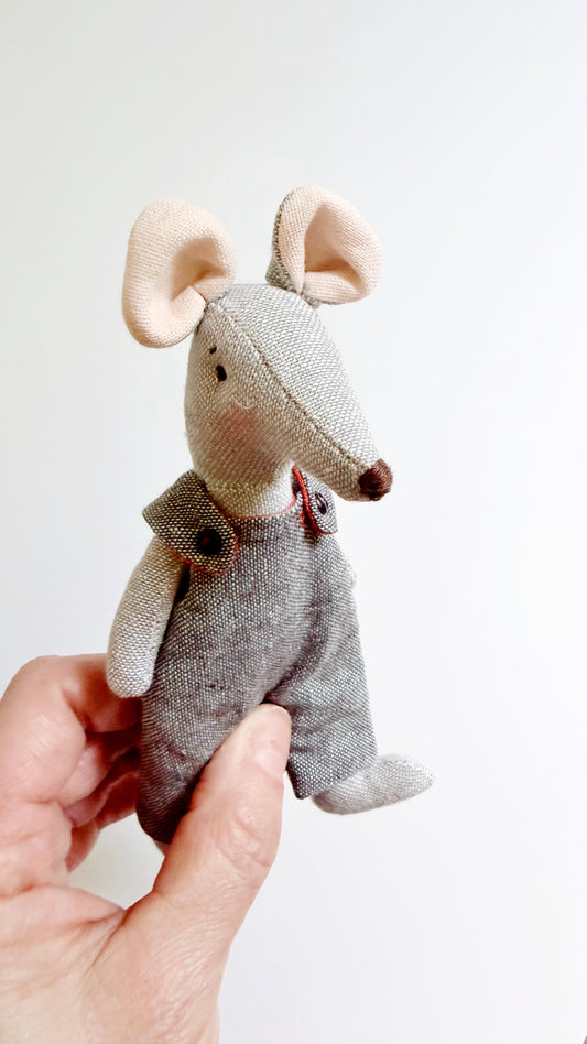 Blue Overalls Pocket Mouse, Mouse Doll,  Mouse Doll