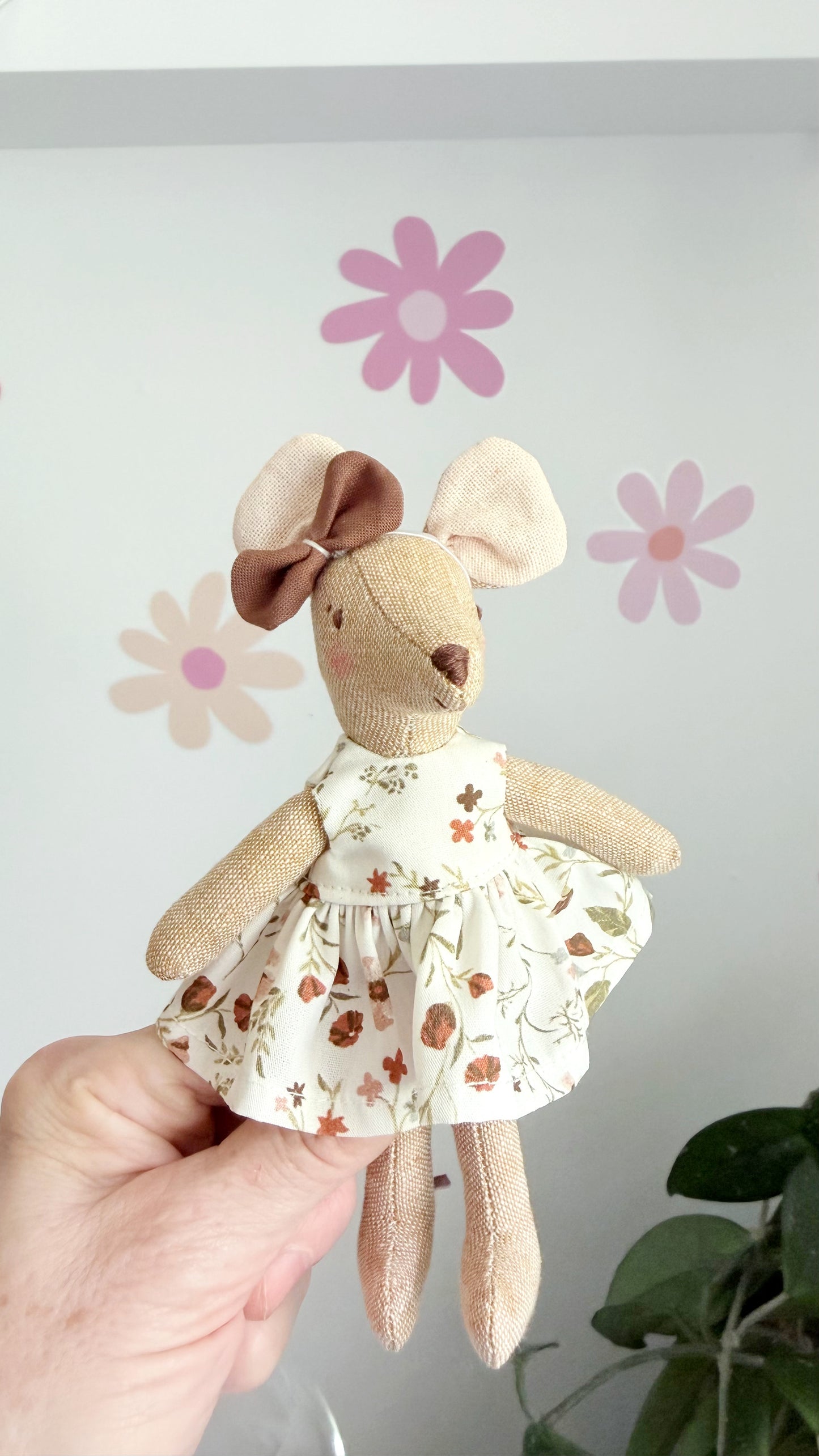 Brown Floral Pocket Mouse, Mouse Doll,  Mouse Doll