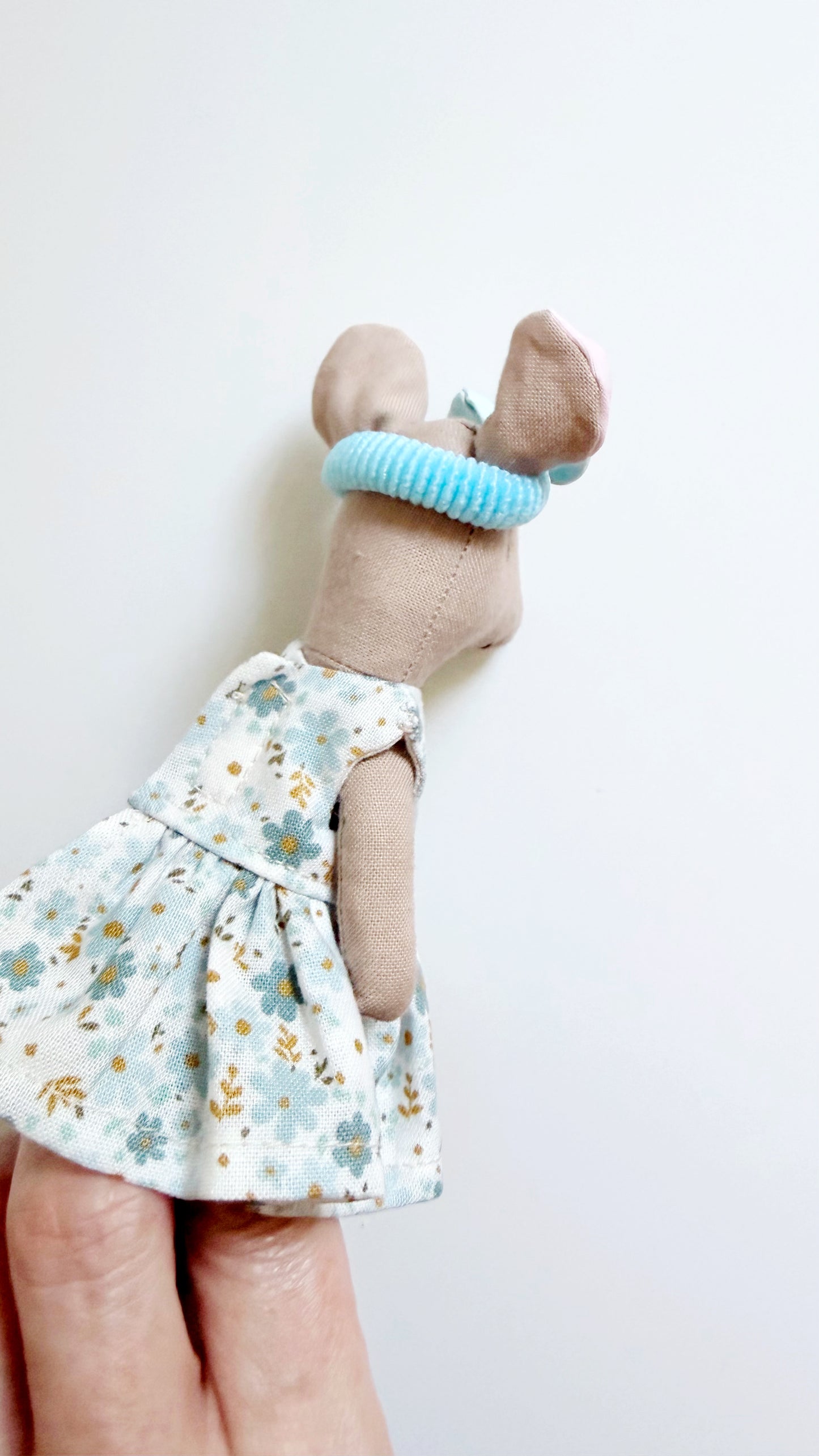 Blue floral Dress Pocket Mouse, Mouse Doll,  Mouse Doll