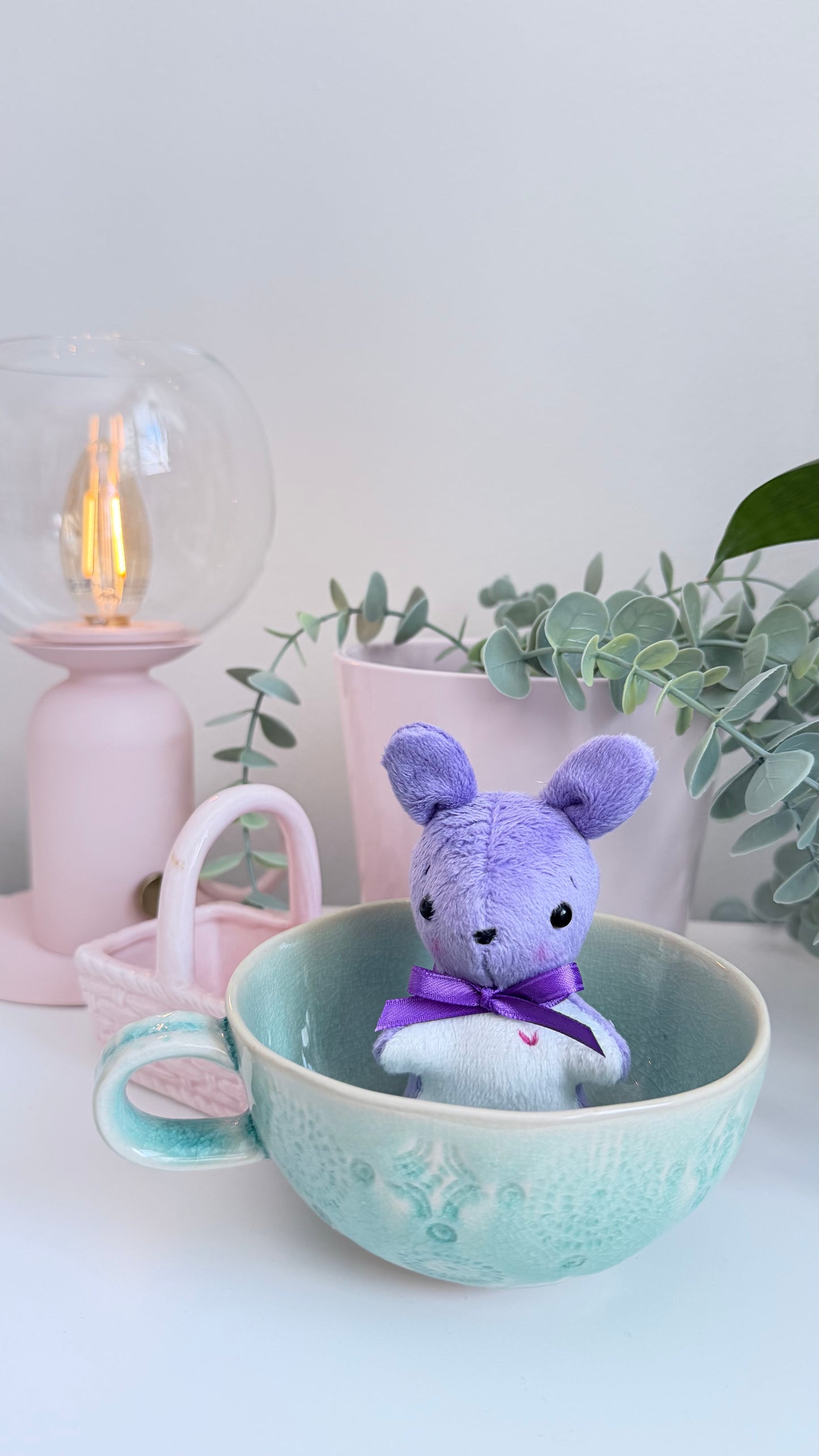 Purple Tea Cup Bunny, Bunny Doll, Purple Bunny,Bunny Plushie