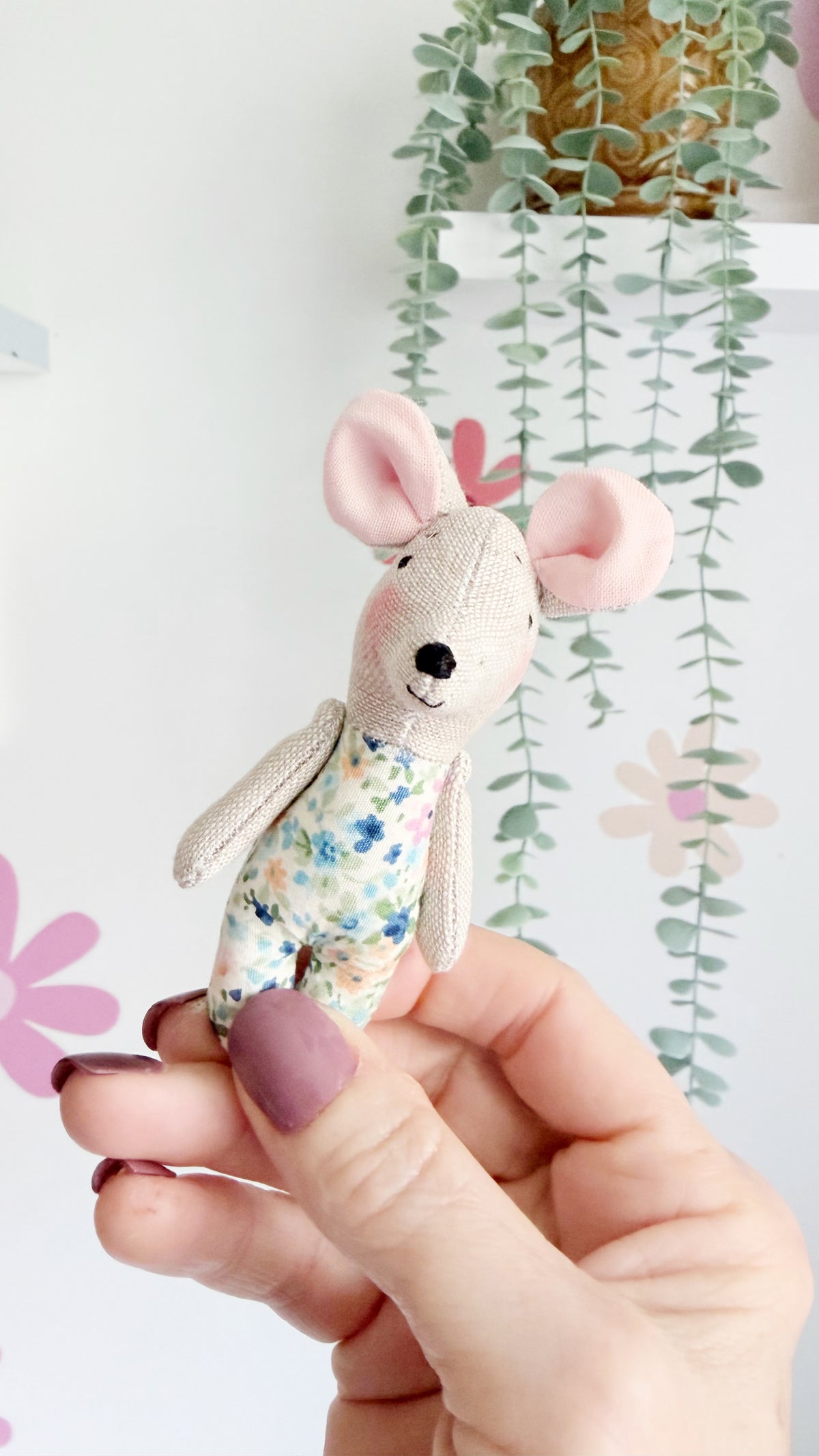 Baby Mouse Doll, Tiny Mouse, Mouse Family, Pink Floral mouse, Brown mouse, Green floral mouse