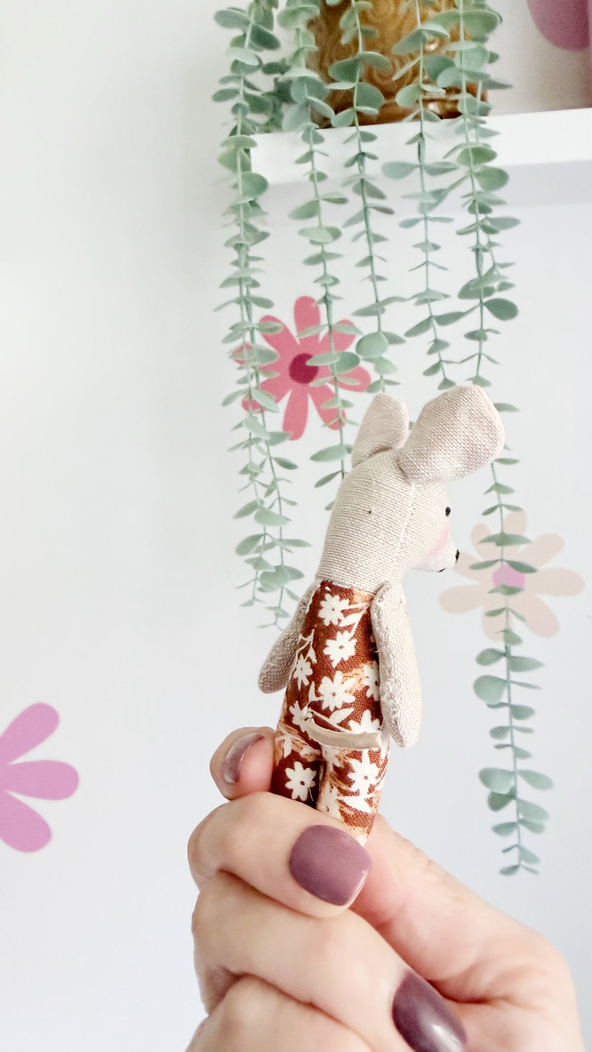 Baby Mouse Doll, Tiny Mouse, Mouse Family, Pink Floral mouse, Brown mouse