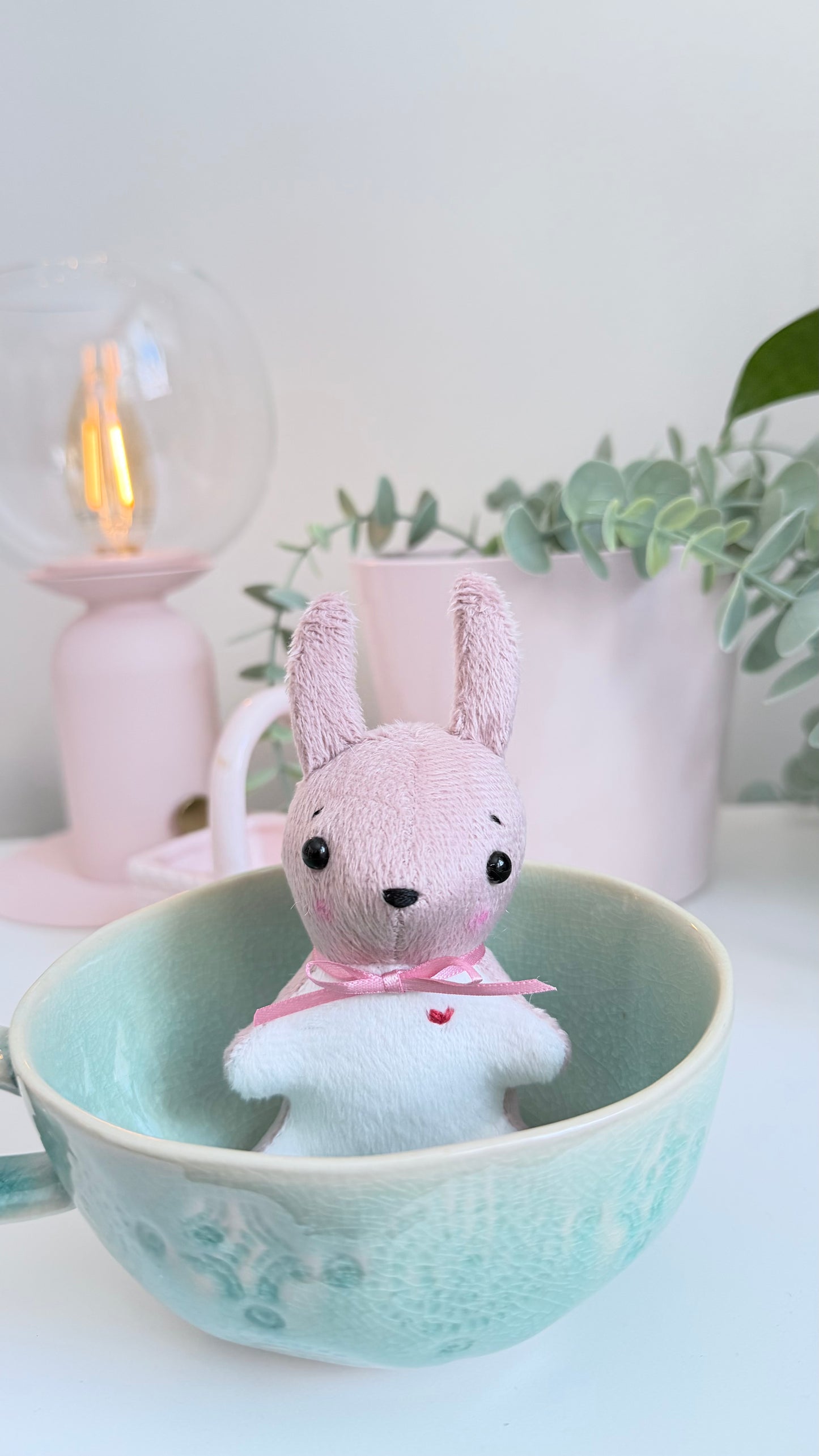 Pink Tea Cup Bunny, Bunny Doll, Pink Bunny, Bunny Plushie