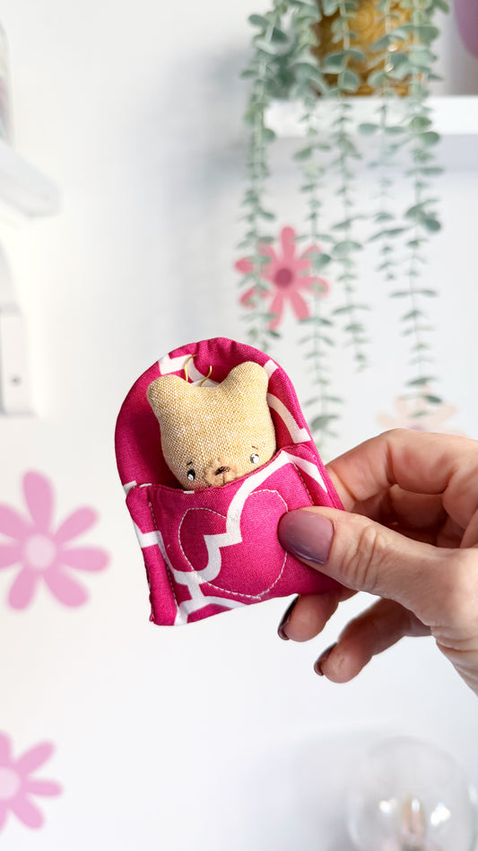 Puppy cozy pal, Bear doll, Pocket Pal, Animal in a Bed