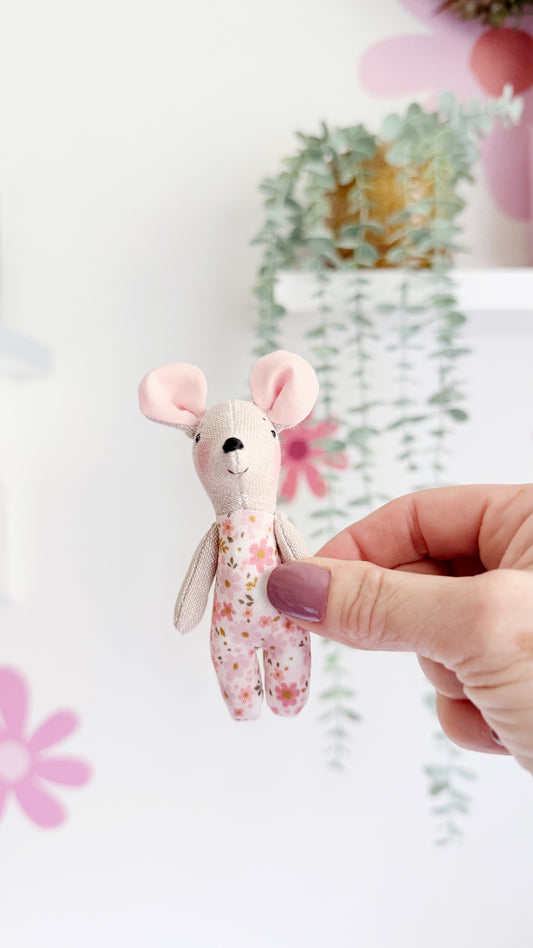 Baby Mouse Doll, Tiny Mouse, Mouse Family, Pink Floral mouse