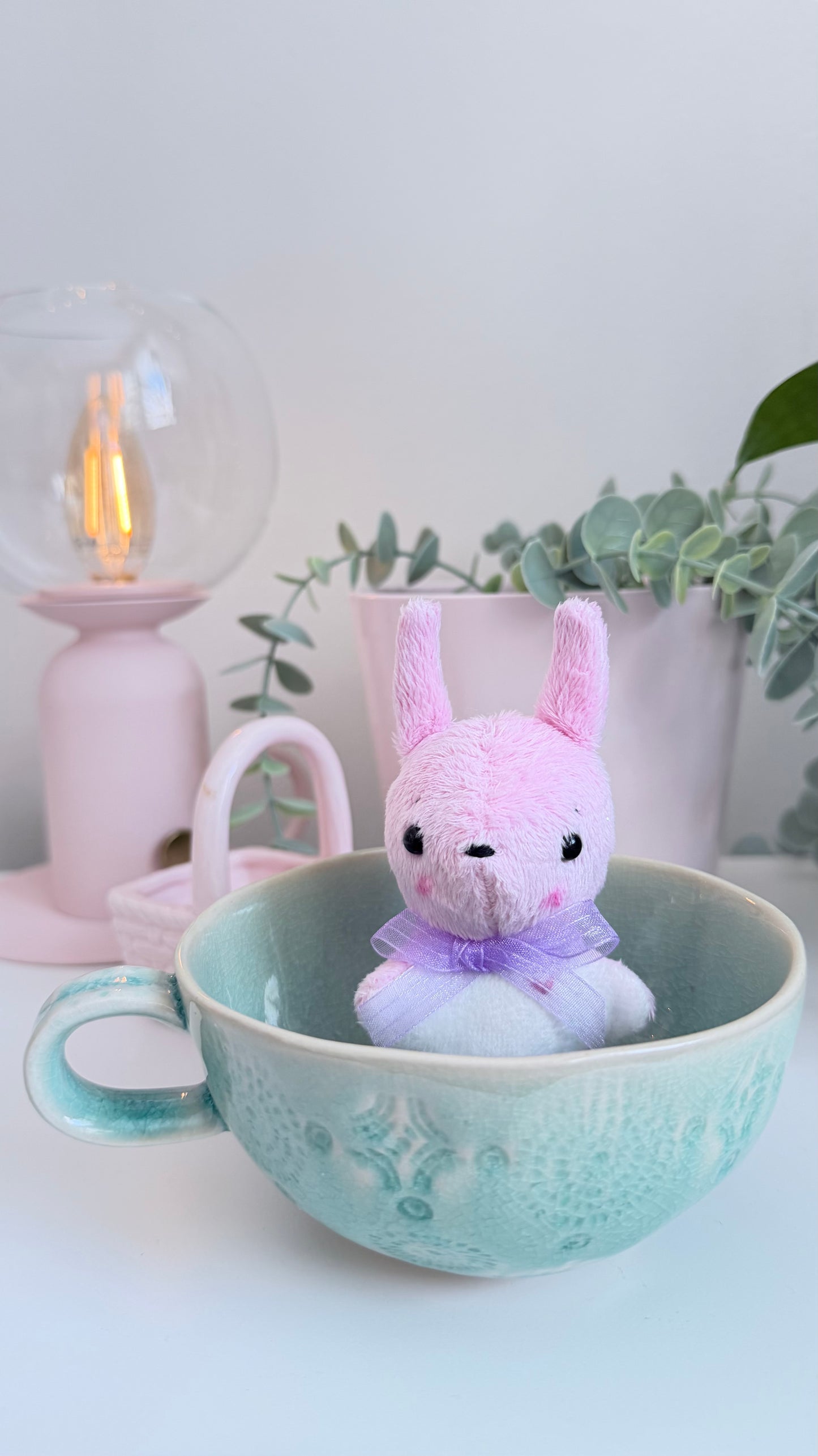 Pink Tea Cup Bunny, Bunny Doll, Pink Bunny,Bunny Plushie