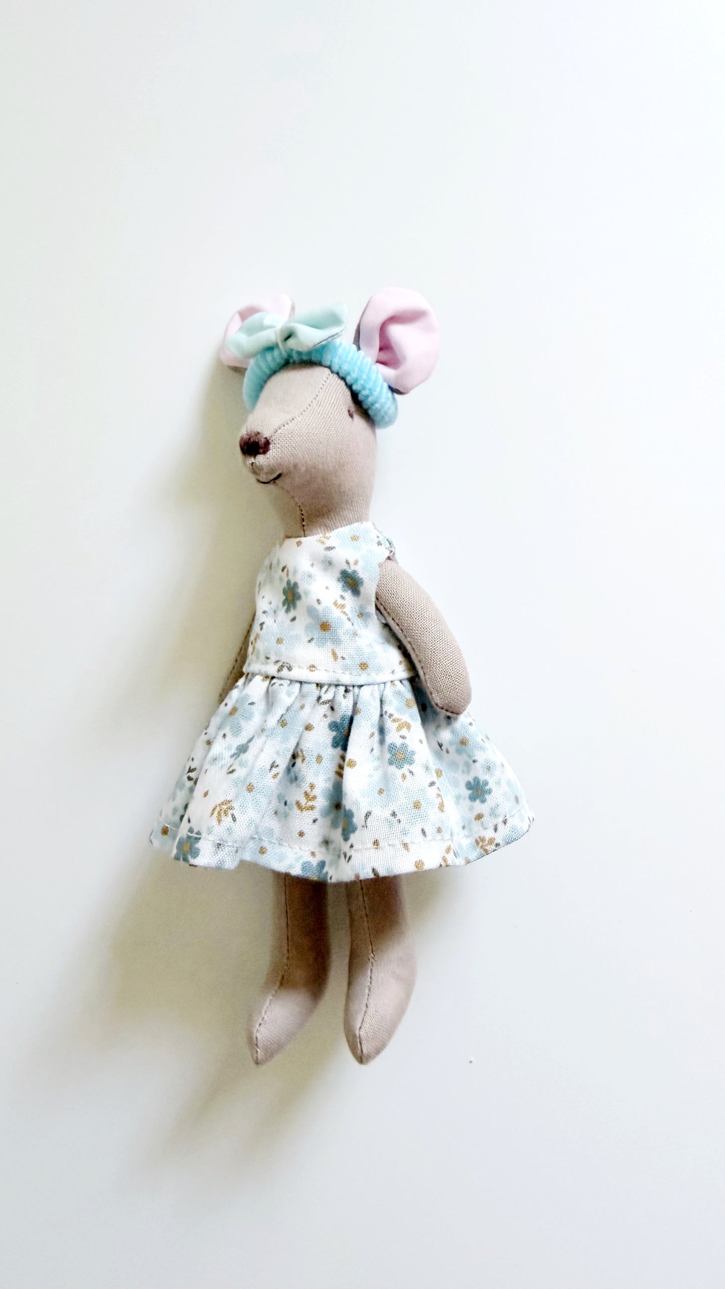 Blue floral Dress Pocket Mouse, Mouse Doll,  Mouse Doll