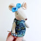 Blue floral Dress Pocket Mouse, Mouse Doll,  Mouse Doll