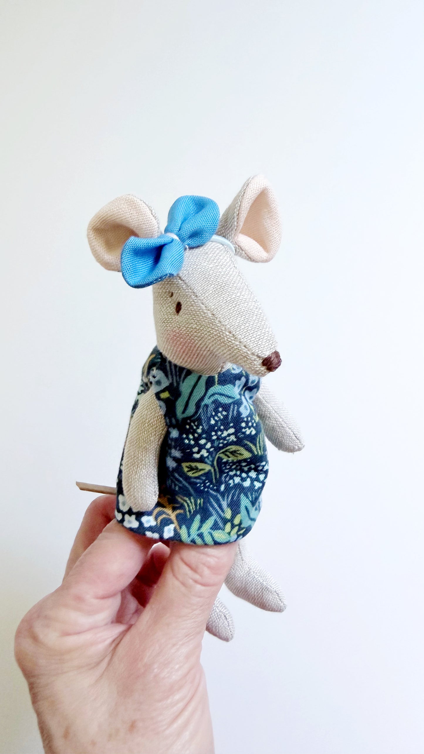 Blue floral Dress Pocket Mouse, Mouse Doll,  Mouse Doll