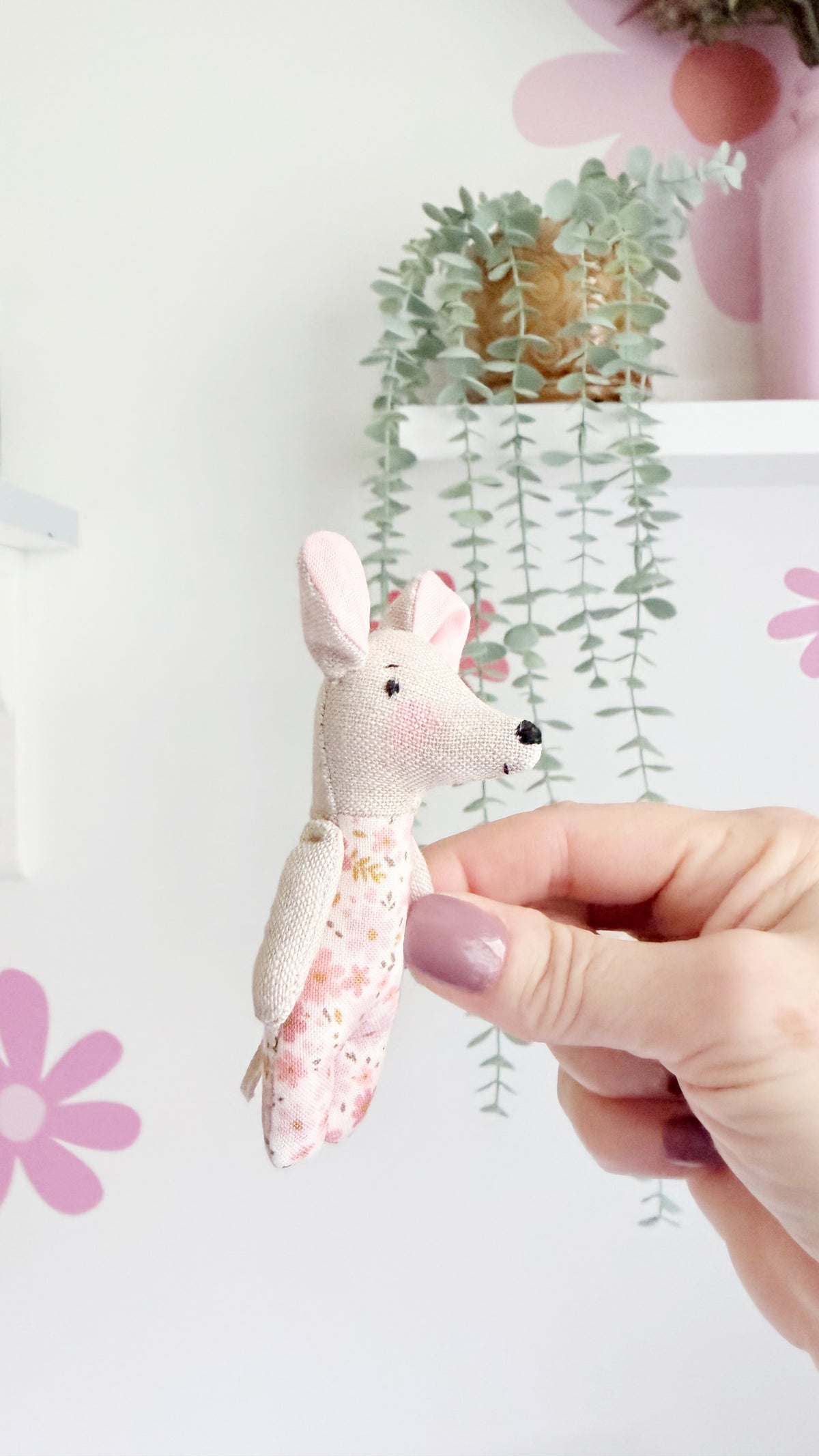 Baby Mouse Doll, Tiny Mouse, Mouse Family, Pink Floral mouse