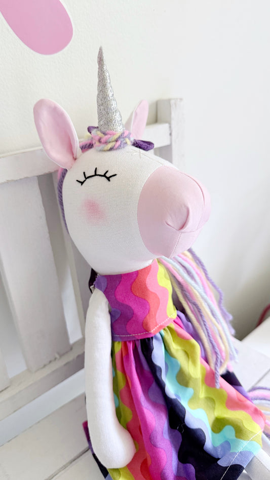 Unicorn Doll, Unicorn Fabric Doll, Textile Unicorn
