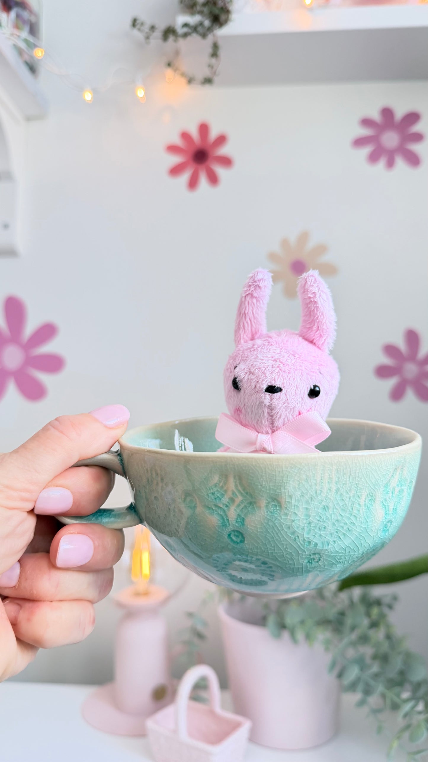 Pink Tea Cup Bunny, Bunny Doll, Pink Bunny, Bunny Plushie