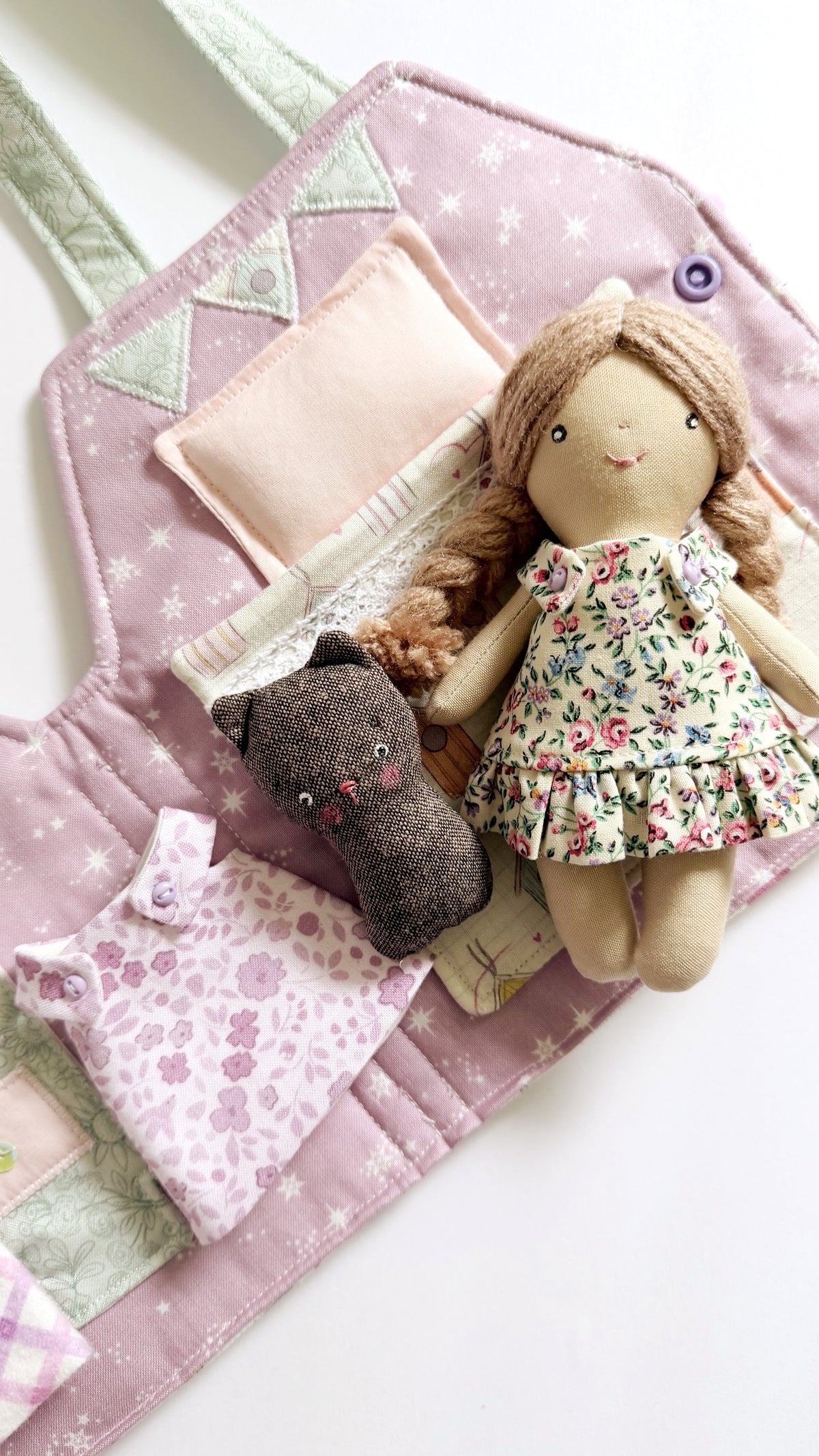 Travel Dollhouse, Pink/Green Fabric Dollhouse