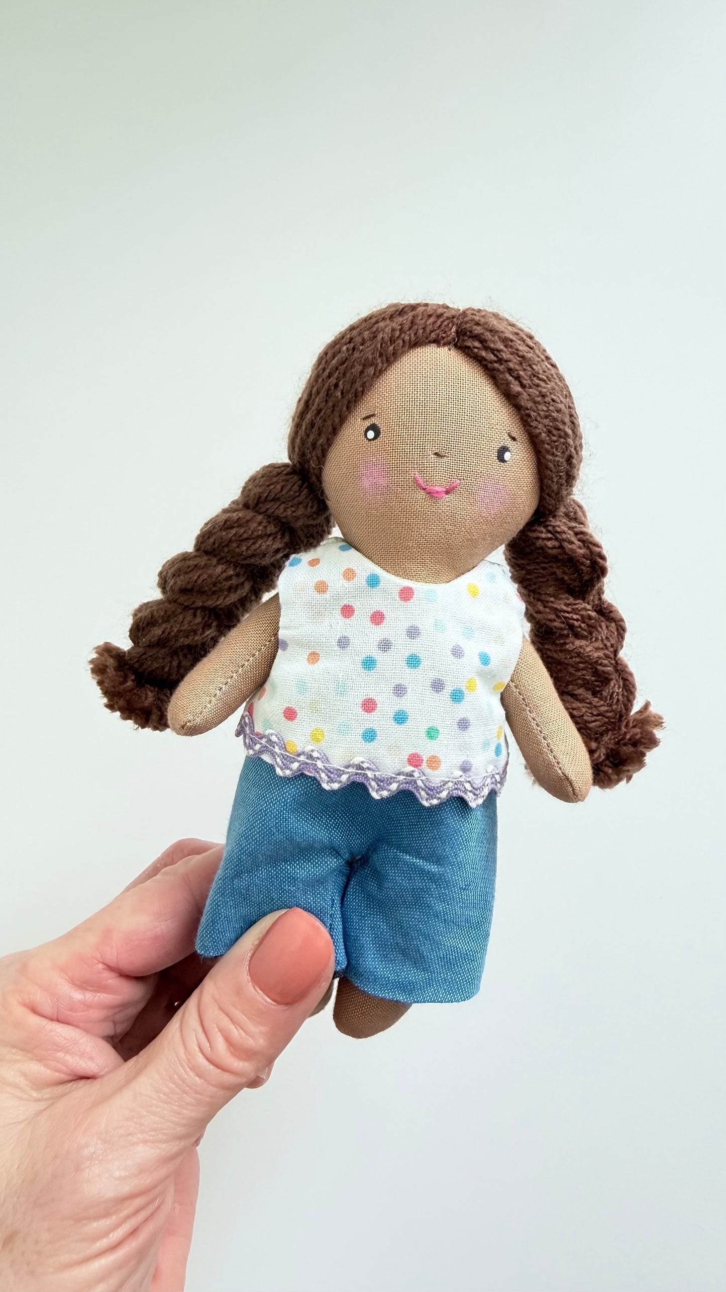 Mini Girl Doll, Girl Doll, Brown Hair Doll, Dollhouse Doll
