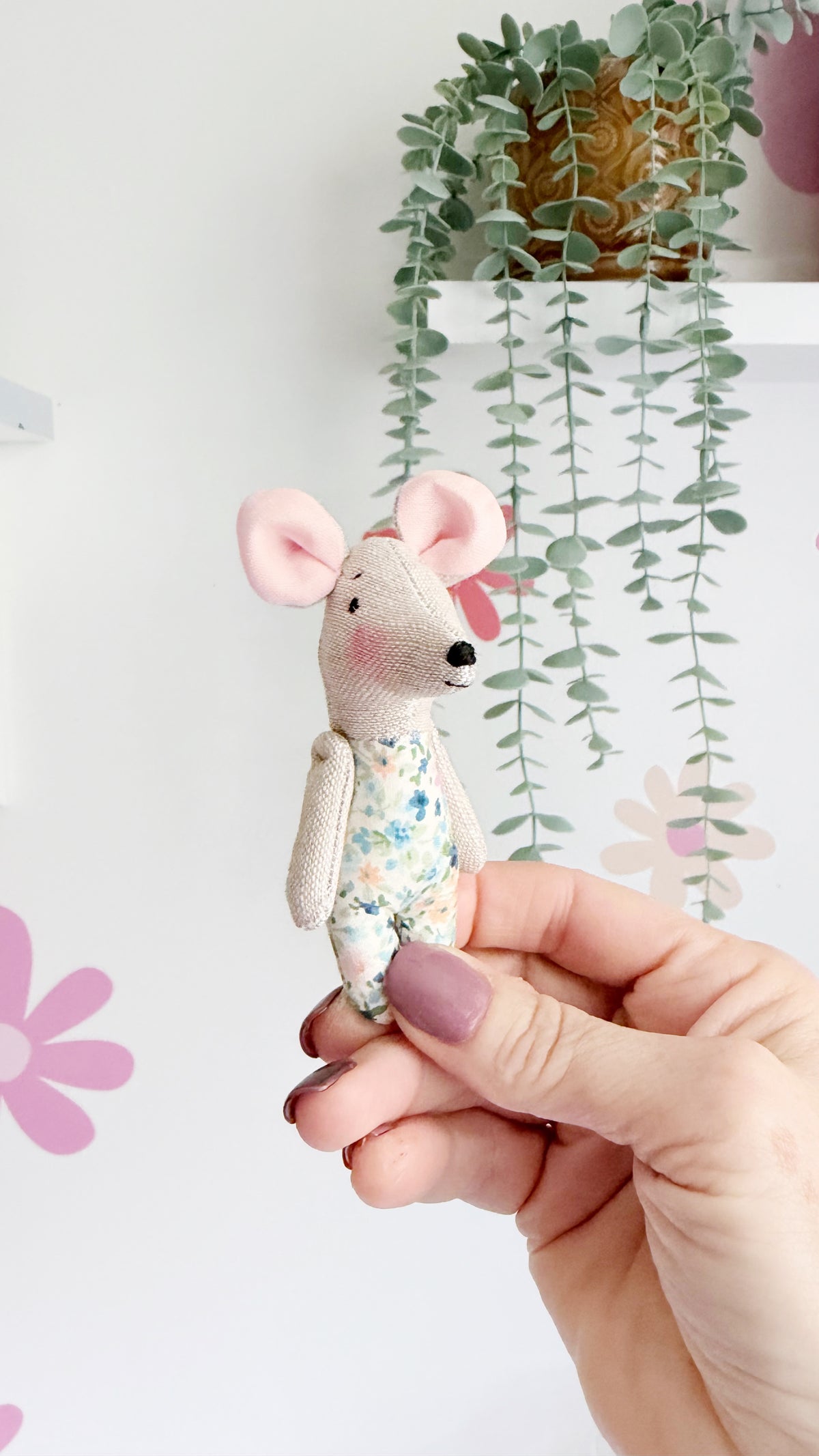 Baby Mouse Doll, Tiny Mouse, Mouse Family, Pink Floral mouse, Brown mouse, Green floral mouse