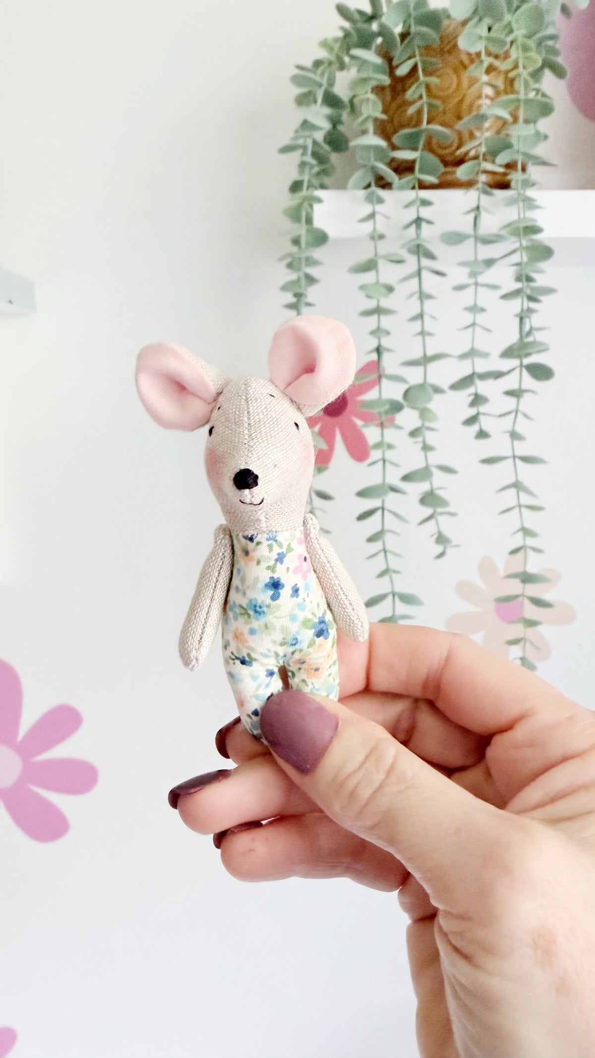 Baby Mouse Doll, Tiny Mouse, Mouse Family, Pink Floral mouse, Brown mouse, Green floral mouse
