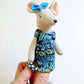 Blue floral Dress Pocket Mouse, Mouse Doll,  Mouse Doll