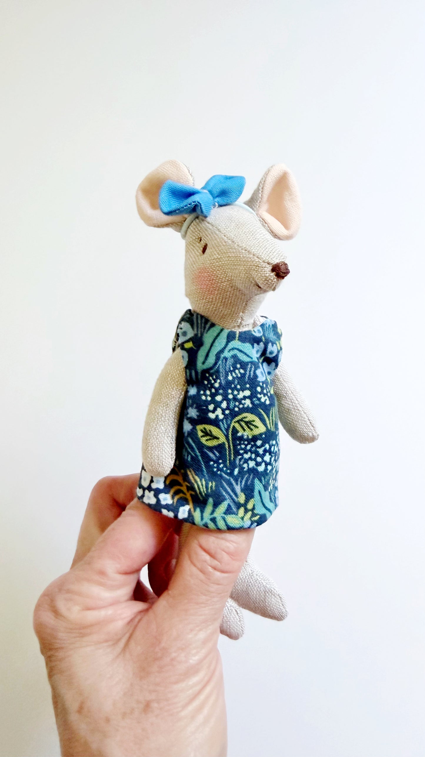 Blue floral Dress Pocket Mouse, Mouse Doll,  Mouse Doll